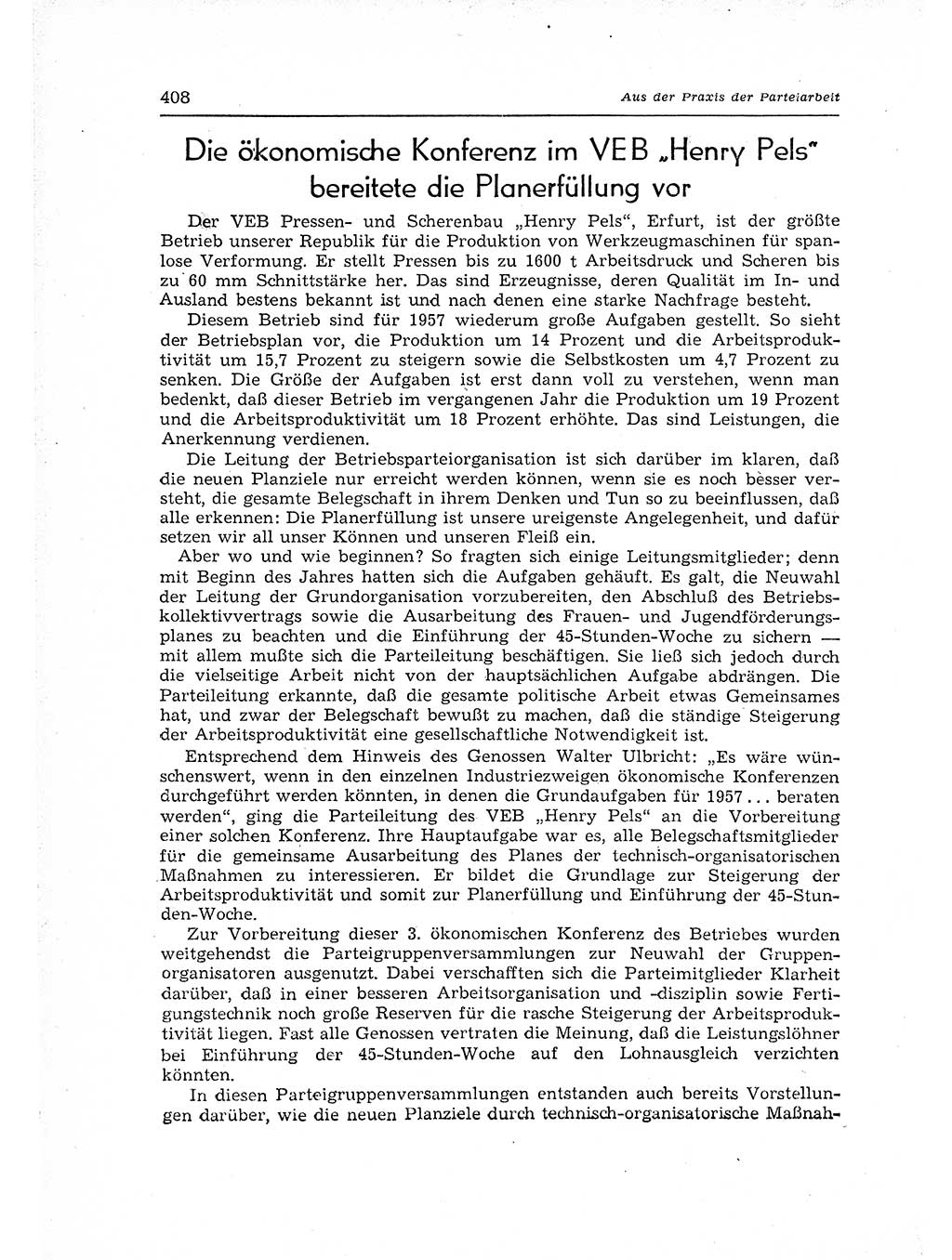 Neuer Weg (NW), Organ des Zentralkomitees (ZK) der SED (Sozialistische Einheitspartei Deutschlands) für Fragen des Parteiaufbaus und des Parteilebens, 12. Jahrgang [Deutsche Demokratische Republik (DDR)] 1957, Seite 408 (NW ZK SED DDR 1957, S. 408)