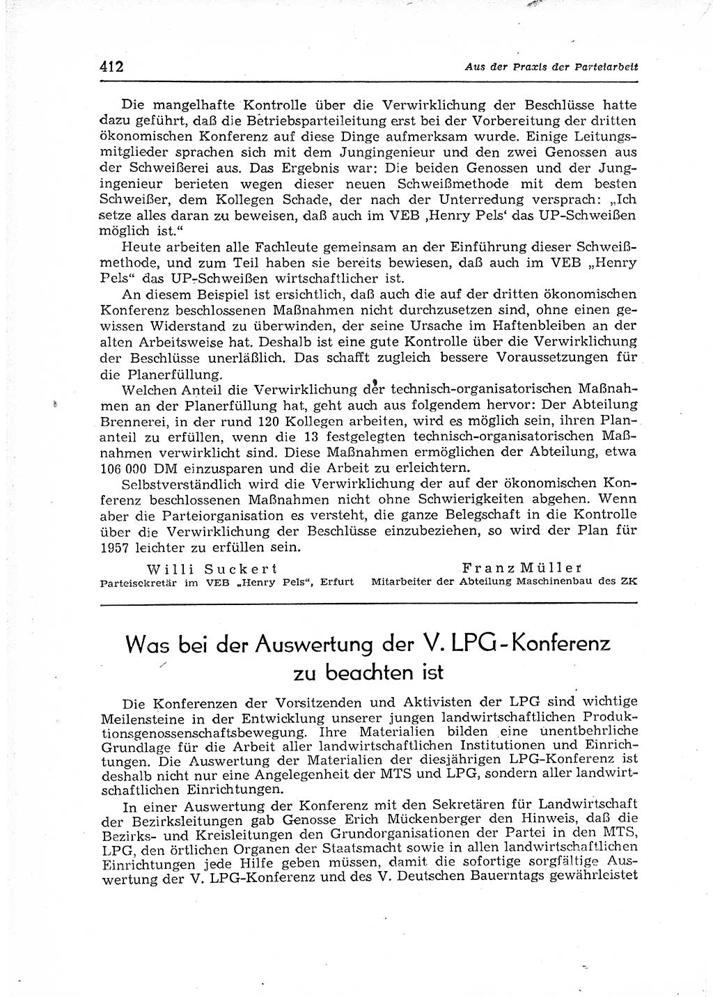 Neuer Weg (NW), Organ des Zentralkomitees (ZK) der SED (Sozialistische Einheitspartei Deutschlands) für Fragen des Parteiaufbaus und des Parteilebens, 12. Jahrgang [Deutsche Demokratische Republik (DDR)] 1957, Seite 412 (NW ZK SED DDR 1957, S. 412)