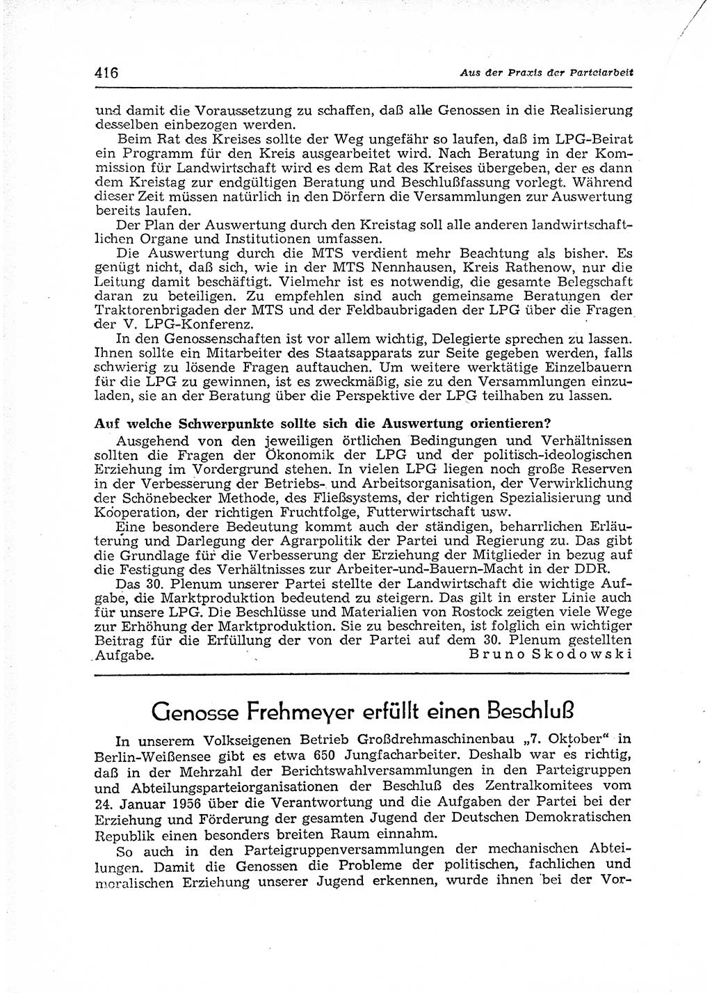 Neuer Weg (NW), Organ des Zentralkomitees (ZK) der SED (Sozialistische Einheitspartei Deutschlands) für Fragen des Parteiaufbaus und des Parteilebens, 12. Jahrgang [Deutsche Demokratische Republik (DDR)] 1957, Seite 416 (NW ZK SED DDR 1957, S. 416)