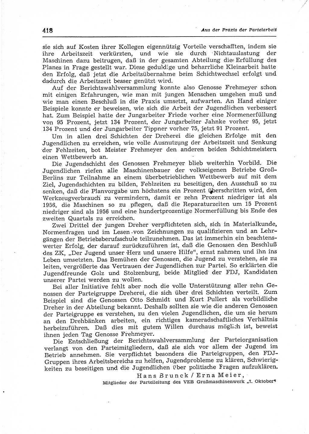 Neuer Weg (NW), Organ des Zentralkomitees (ZK) der SED (Sozialistische Einheitspartei Deutschlands) für Fragen des Parteiaufbaus und des Parteilebens, 12. Jahrgang [Deutsche Demokratische Republik (DDR)] 1957, Seite 418 (NW ZK SED DDR 1957, S. 418)