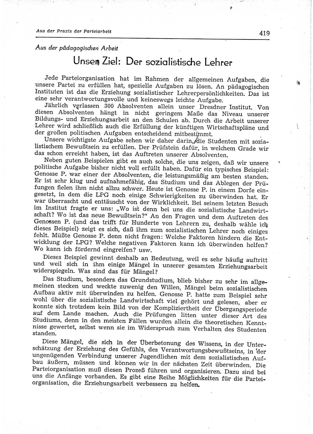 Neuer Weg (NW), Organ des Zentralkomitees (ZK) der SED (Sozialistische Einheitspartei Deutschlands) für Fragen des Parteiaufbaus und des Parteilebens, 12. Jahrgang [Deutsche Demokratische Republik (DDR)] 1957, Seite 419 (NW ZK SED DDR 1957, S. 419)