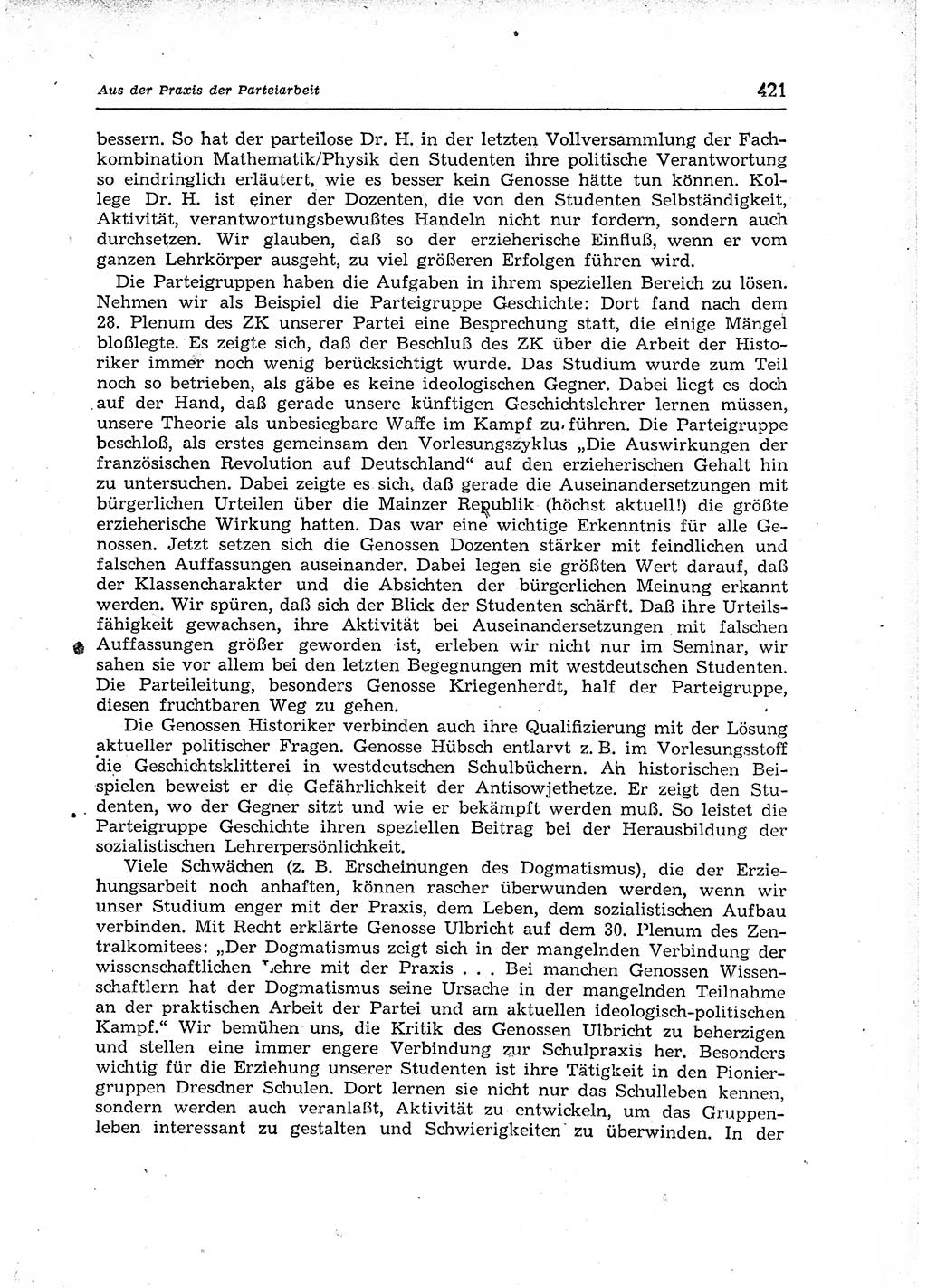 Neuer Weg (NW), Organ des Zentralkomitees (ZK) der SED (Sozialistische Einheitspartei Deutschlands) für Fragen des Parteiaufbaus und des Parteilebens, 12. Jahrgang [Deutsche Demokratische Republik (DDR)] 1957, Seite 421 (NW ZK SED DDR 1957, S. 421)