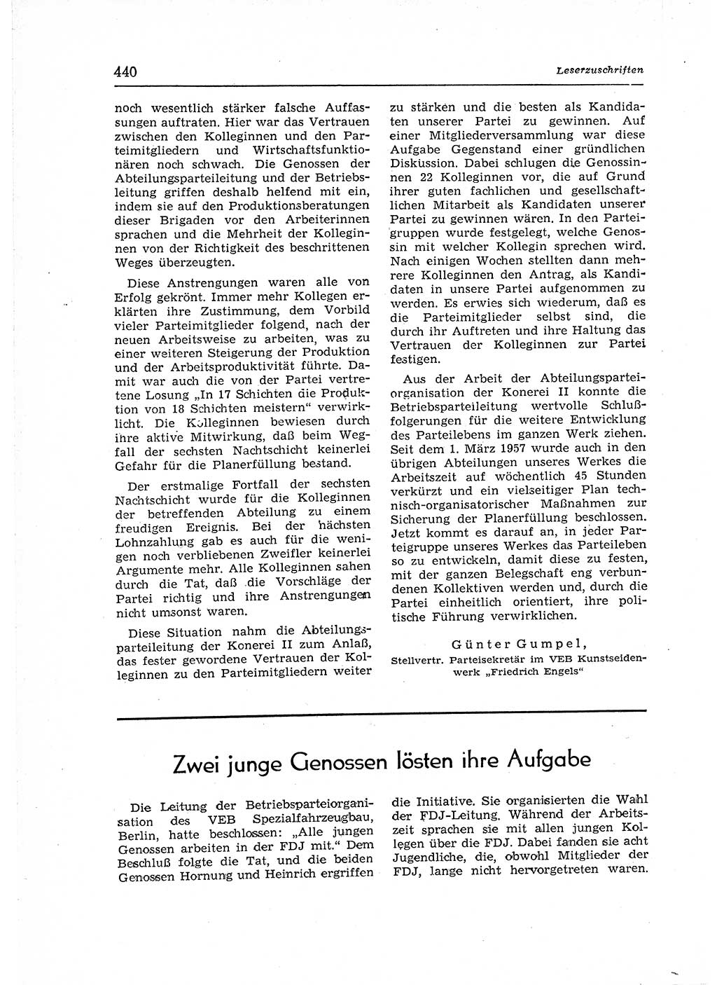 Neuer Weg (NW), Organ des Zentralkomitees (ZK) der SED (Sozialistische Einheitspartei Deutschlands) für Fragen des Parteiaufbaus und des Parteilebens, 12. Jahrgang [Deutsche Demokratische Republik (DDR)] 1957, Seite 440 (NW ZK SED DDR 1957, S. 440)