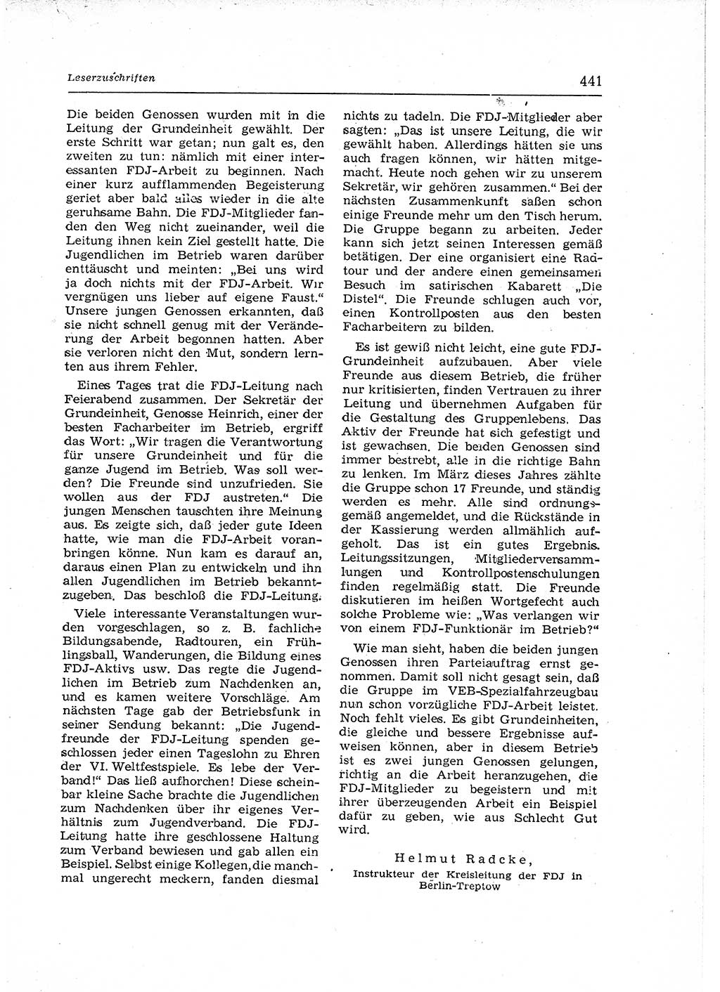 Neuer Weg (NW), Organ des Zentralkomitees (ZK) der SED (Sozialistische Einheitspartei Deutschlands) für Fragen des Parteiaufbaus und des Parteilebens, 12. Jahrgang [Deutsche Demokratische Republik (DDR)] 1957, Seite 441 (NW ZK SED DDR 1957, S. 441)