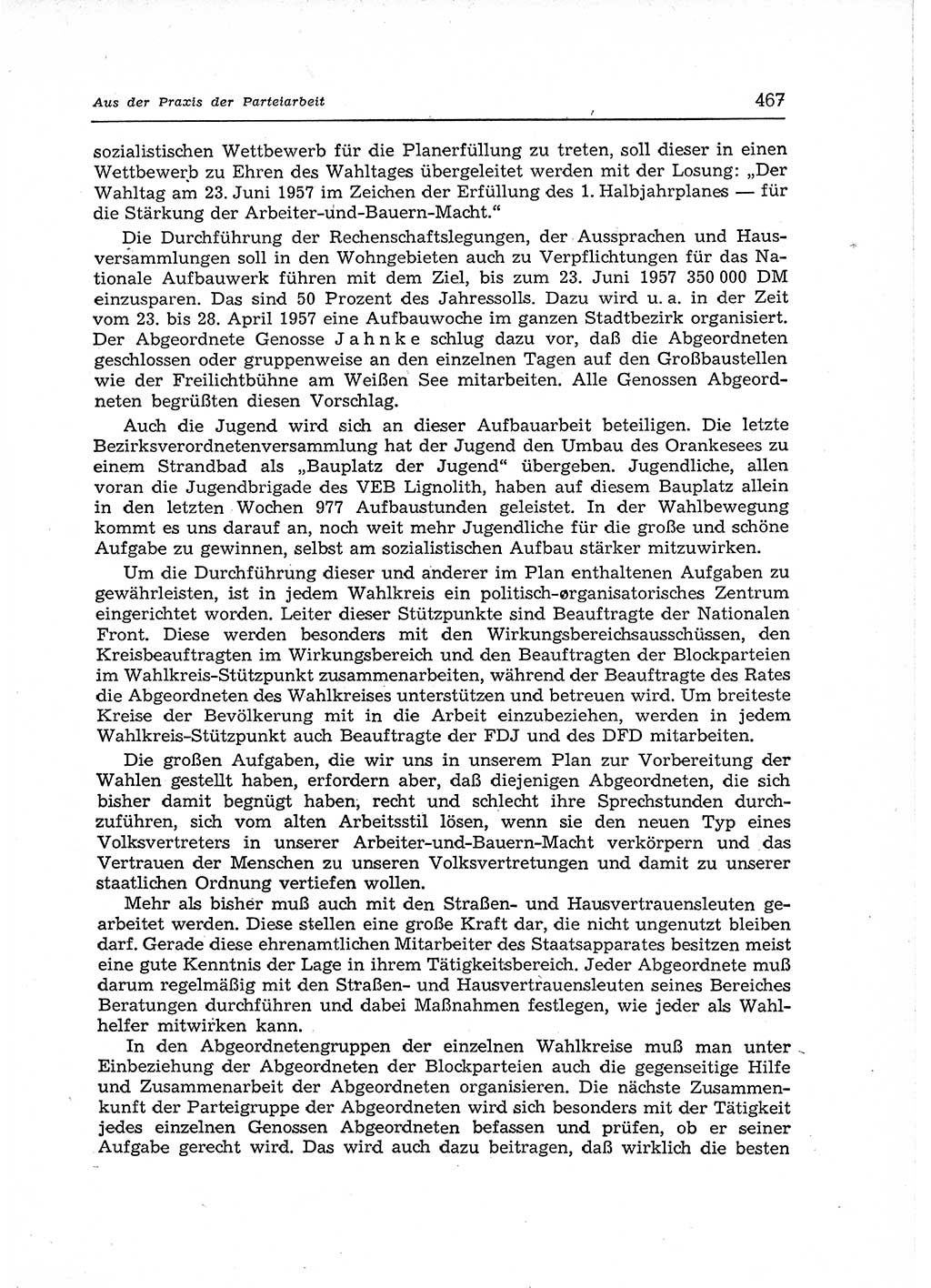 Neuer Weg (NW), Organ des Zentralkomitees (ZK) der SED (Sozialistische Einheitspartei Deutschlands) für Fragen des Parteiaufbaus und des Parteilebens, 12. Jahrgang [Deutsche Demokratische Republik (DDR)] 1957, Seite 467 (NW ZK SED DDR 1957, S. 467)