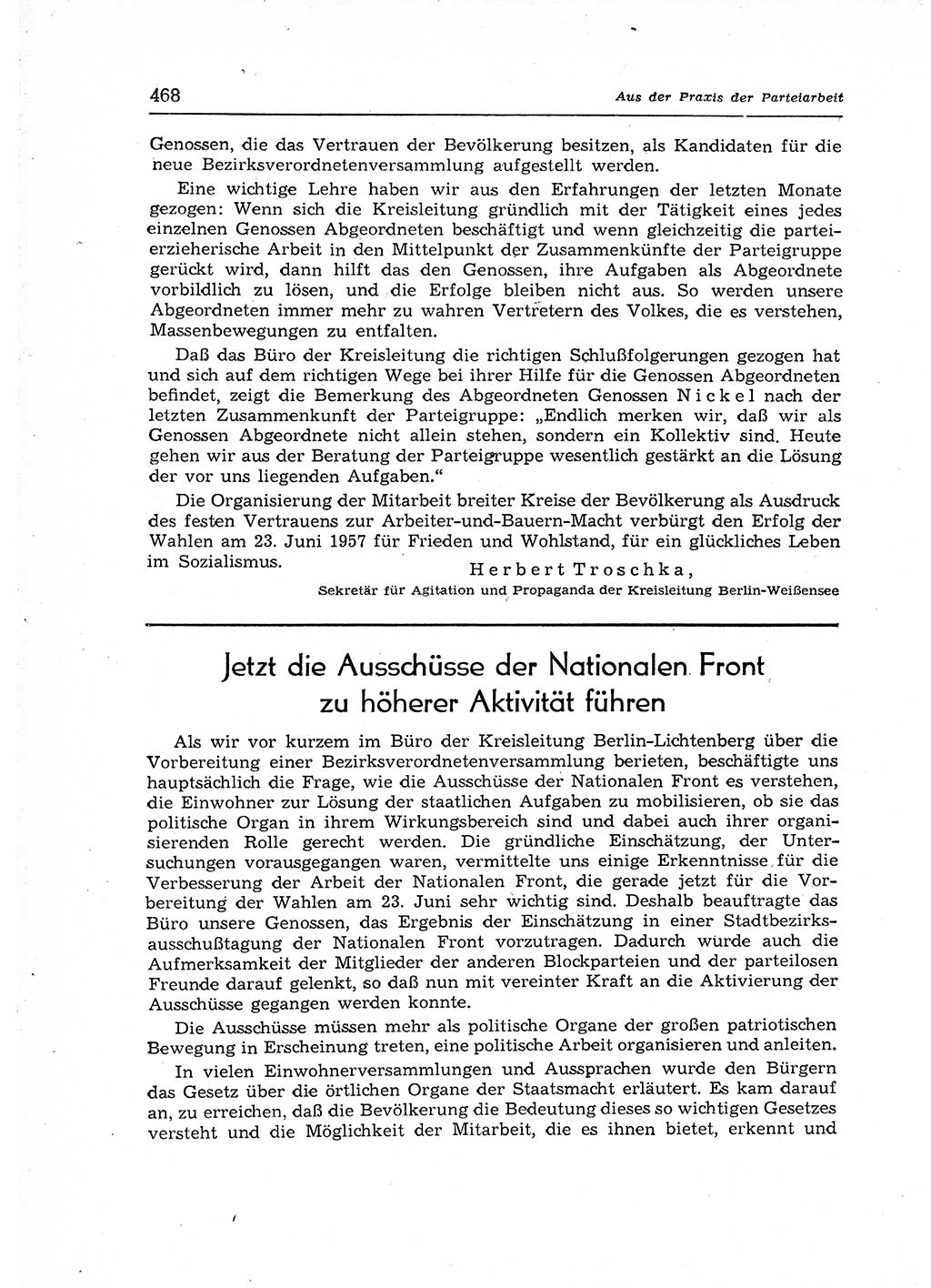 Neuer Weg (NW), Organ des Zentralkomitees (ZK) der SED (Sozialistische Einheitspartei Deutschlands) für Fragen des Parteiaufbaus und des Parteilebens, 12. Jahrgang [Deutsche Demokratische Republik (DDR)] 1957, Seite 468 (NW ZK SED DDR 1957, S. 468)