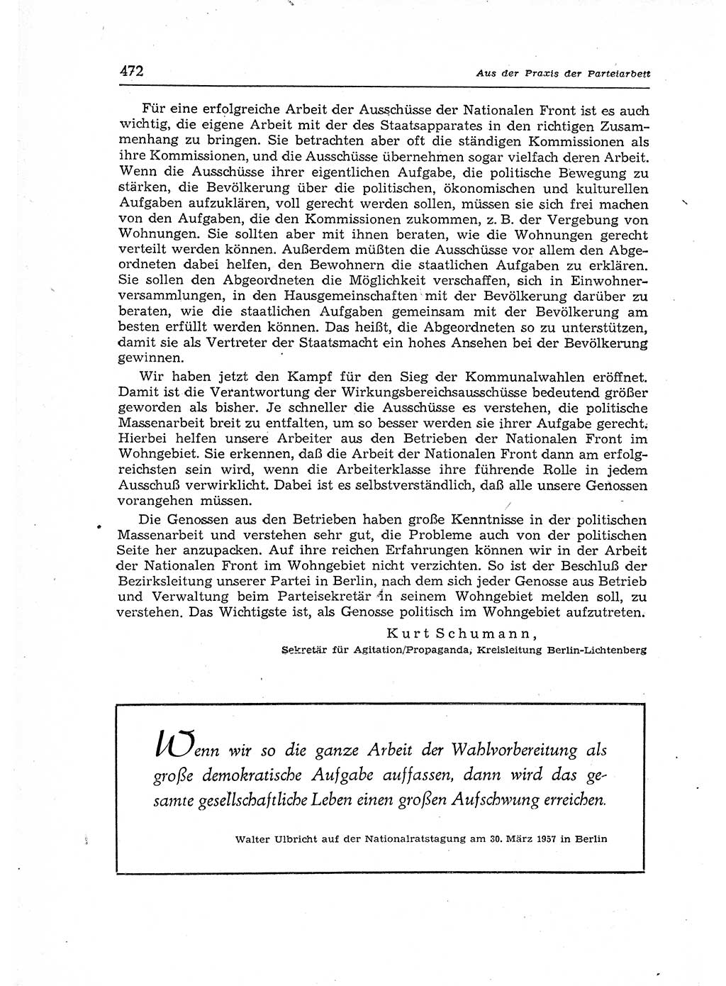 Neuer Weg (NW), Organ des Zentralkomitees (ZK) der SED (Sozialistische Einheitspartei Deutschlands) für Fragen des Parteiaufbaus und des Parteilebens, 12. Jahrgang [Deutsche Demokratische Republik (DDR)] 1957, Seite 472 (NW ZK SED DDR 1957, S. 472)