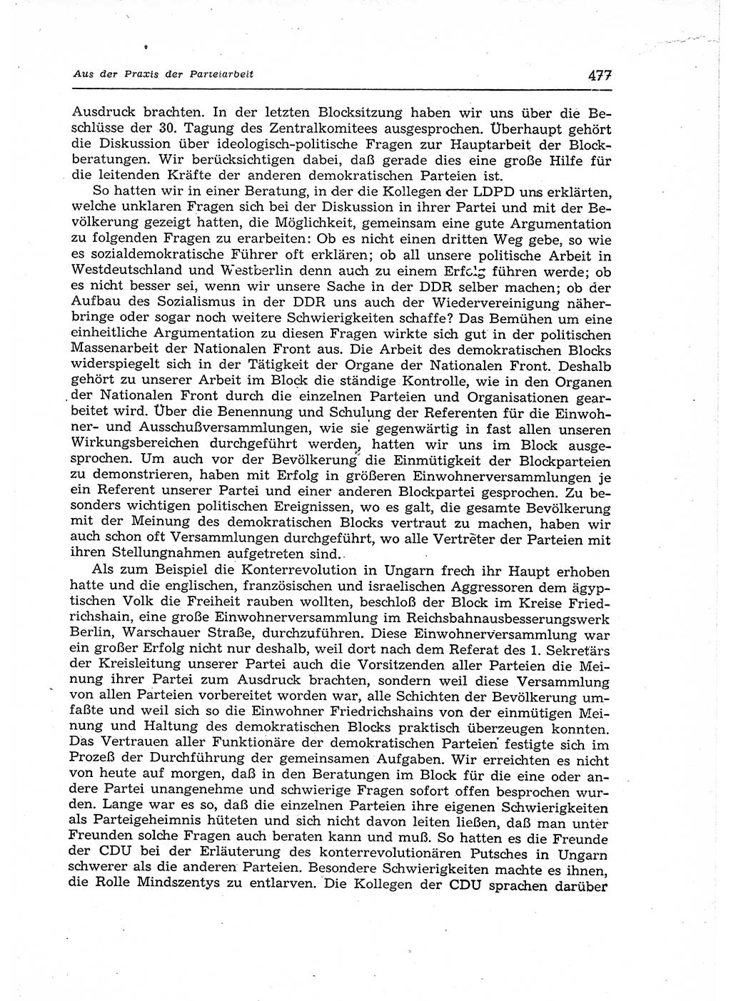 Neuer Weg (NW), Organ des Zentralkomitees (ZK) der SED (Sozialistische Einheitspartei Deutschlands) für Fragen des Parteiaufbaus und des Parteilebens, 12. Jahrgang [Deutsche Demokratische Republik (DDR)] 1957, Seite 477 (NW ZK SED DDR 1957, S. 477)