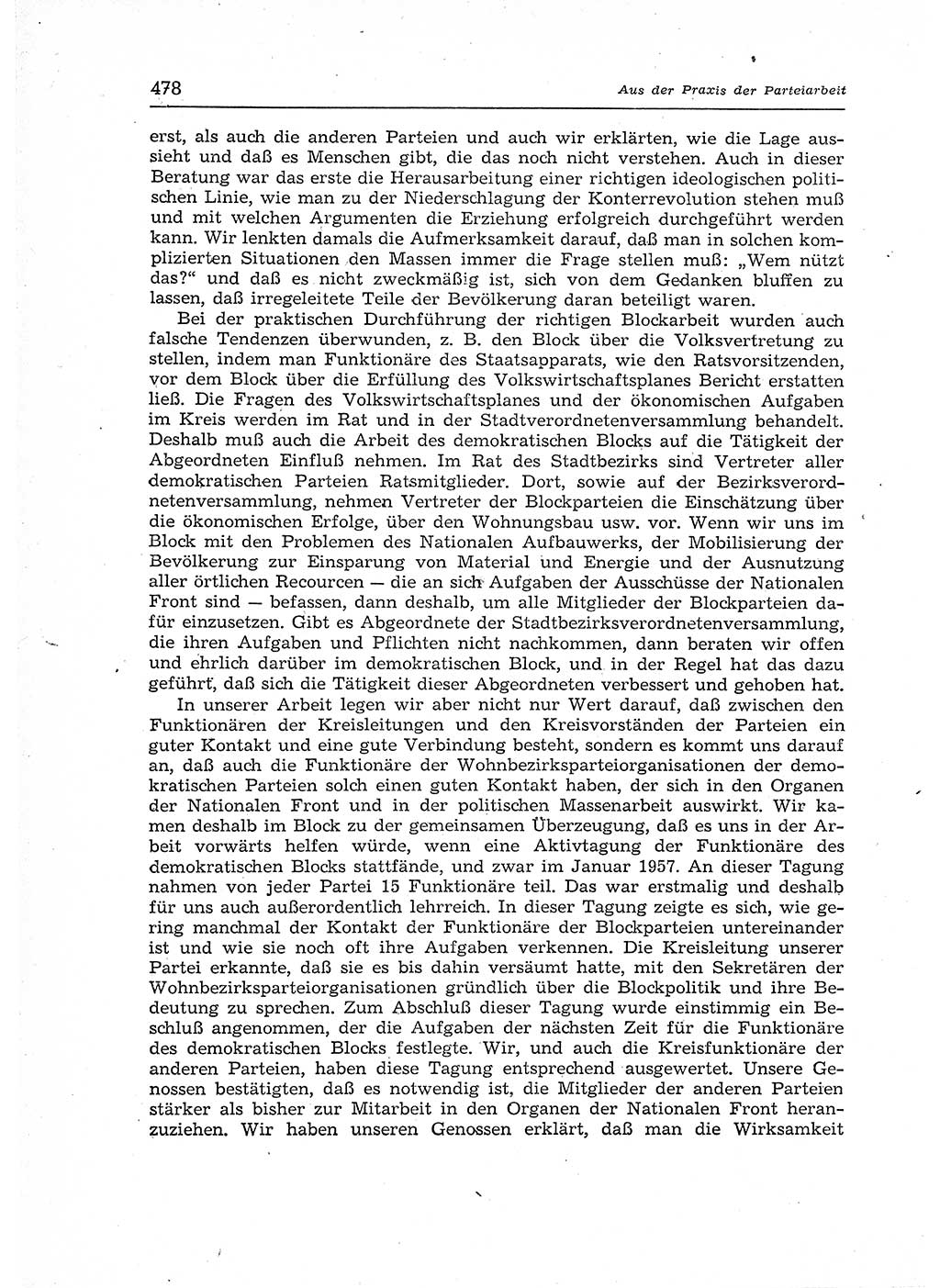 Neuer Weg (NW), Organ des Zentralkomitees (ZK) der SED (Sozialistische Einheitspartei Deutschlands) für Fragen des Parteiaufbaus und des Parteilebens, 12. Jahrgang [Deutsche Demokratische Republik (DDR)] 1957, Seite 478 (NW ZK SED DDR 1957, S. 478)