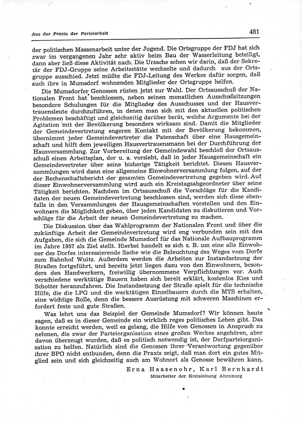 Neuer Weg (NW), Organ des Zentralkomitees (ZK) der SED (Sozialistische Einheitspartei Deutschlands) für Fragen des Parteiaufbaus und des Parteilebens, 12. Jahrgang [Deutsche Demokratische Republik (DDR)] 1957, Seite 481 (NW ZK SED DDR 1957, S. 481)