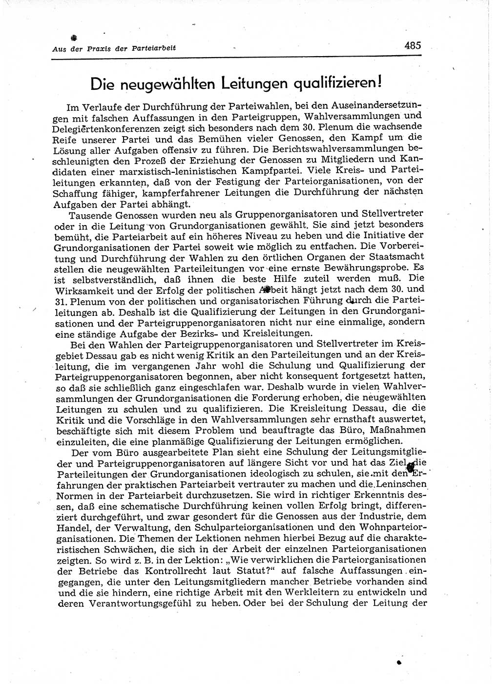 Neuer Weg (NW), Organ des Zentralkomitees (ZK) der SED (Sozialistische Einheitspartei Deutschlands) für Fragen des Parteiaufbaus und des Parteilebens, 12. Jahrgang [Deutsche Demokratische Republik (DDR)] 1957, Seite 485 (NW ZK SED DDR 1957, S. 485)