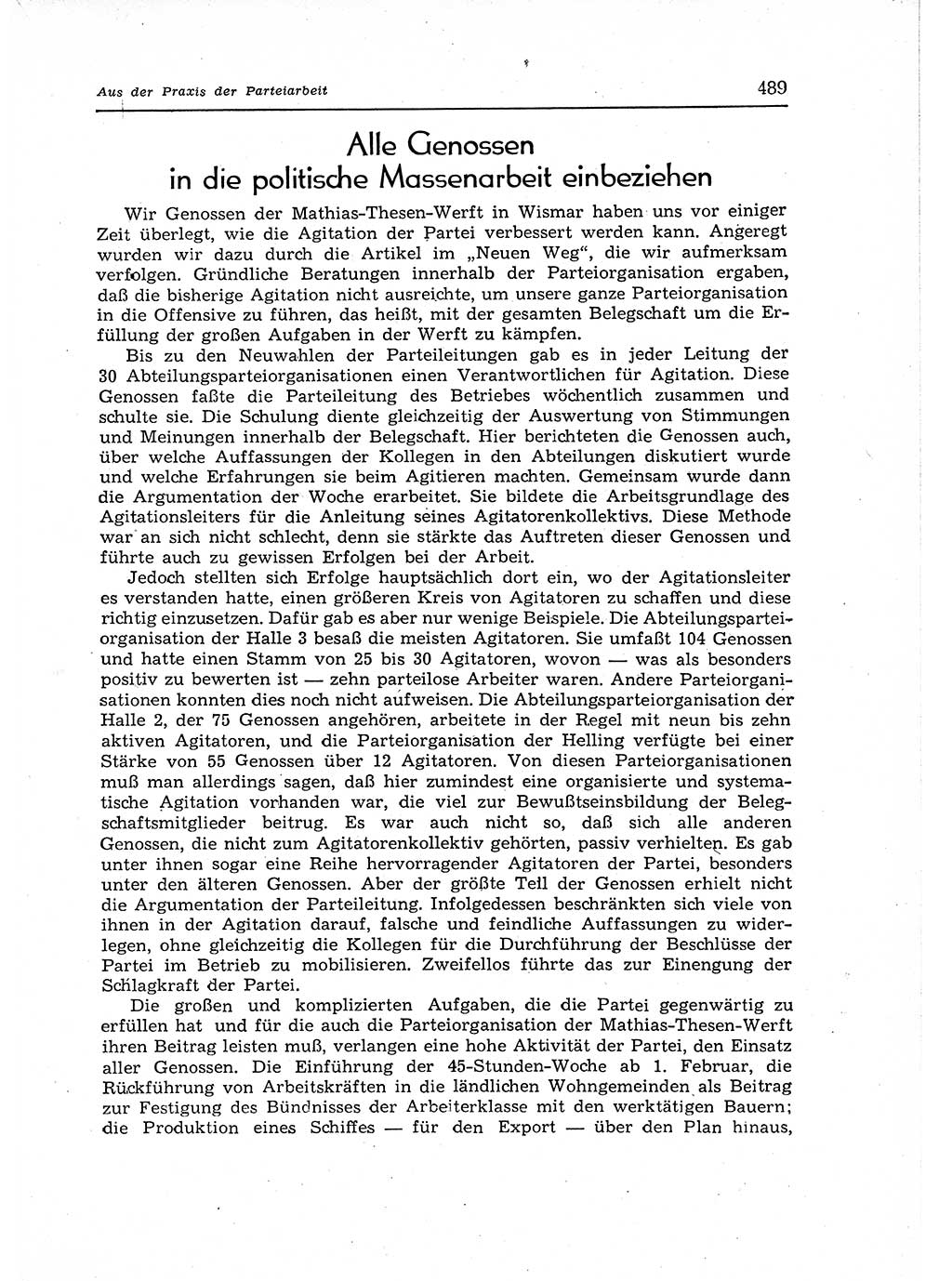 Neuer Weg (NW), Organ des Zentralkomitees (ZK) der SED (Sozialistische Einheitspartei Deutschlands) für Fragen des Parteiaufbaus und des Parteilebens, 12. Jahrgang [Deutsche Demokratische Republik (DDR)] 1957, Seite 489 (NW ZK SED DDR 1957, S. 489)
