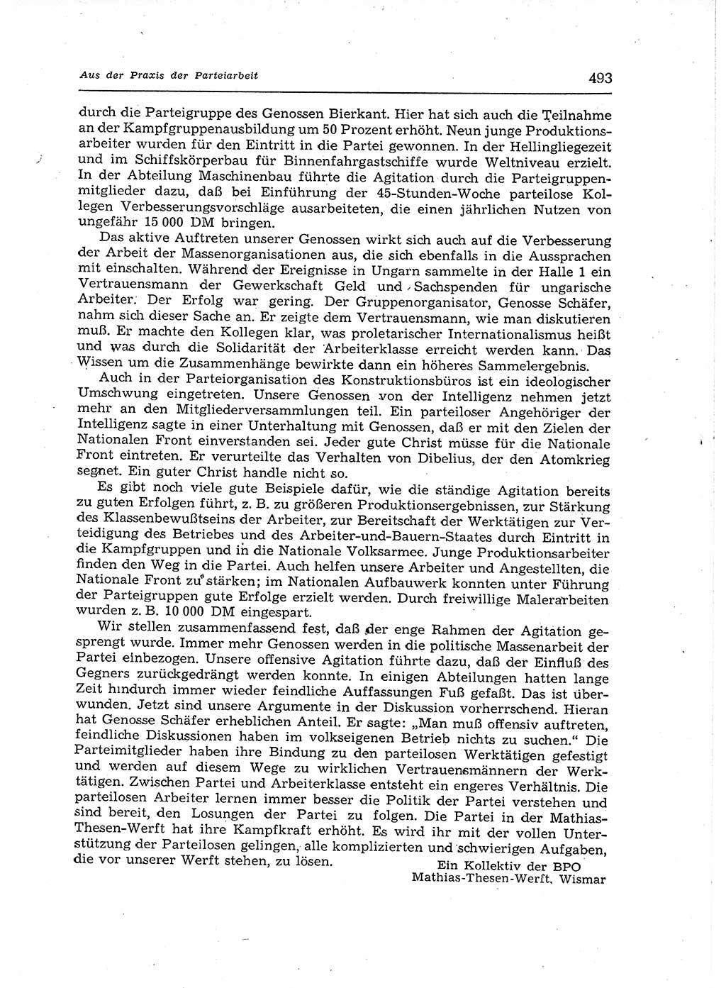 Neuer Weg (NW), Organ des Zentralkomitees (ZK) der SED (Sozialistische Einheitspartei Deutschlands) für Fragen des Parteiaufbaus und des Parteilebens, 12. Jahrgang [Deutsche Demokratische Republik (DDR)] 1957, Seite 493 (NW ZK SED DDR 1957, S. 493)