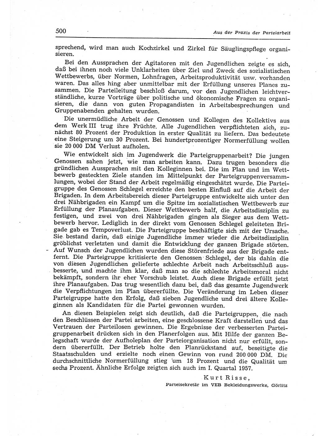 Neuer Weg (NW), Organ des Zentralkomitees (ZK) der SED (Sozialistische Einheitspartei Deutschlands) für Fragen des Parteiaufbaus und des Parteilebens, 12. Jahrgang [Deutsche Demokratische Republik (DDR)] 1957, Seite 500 (NW ZK SED DDR 1957, S. 500)