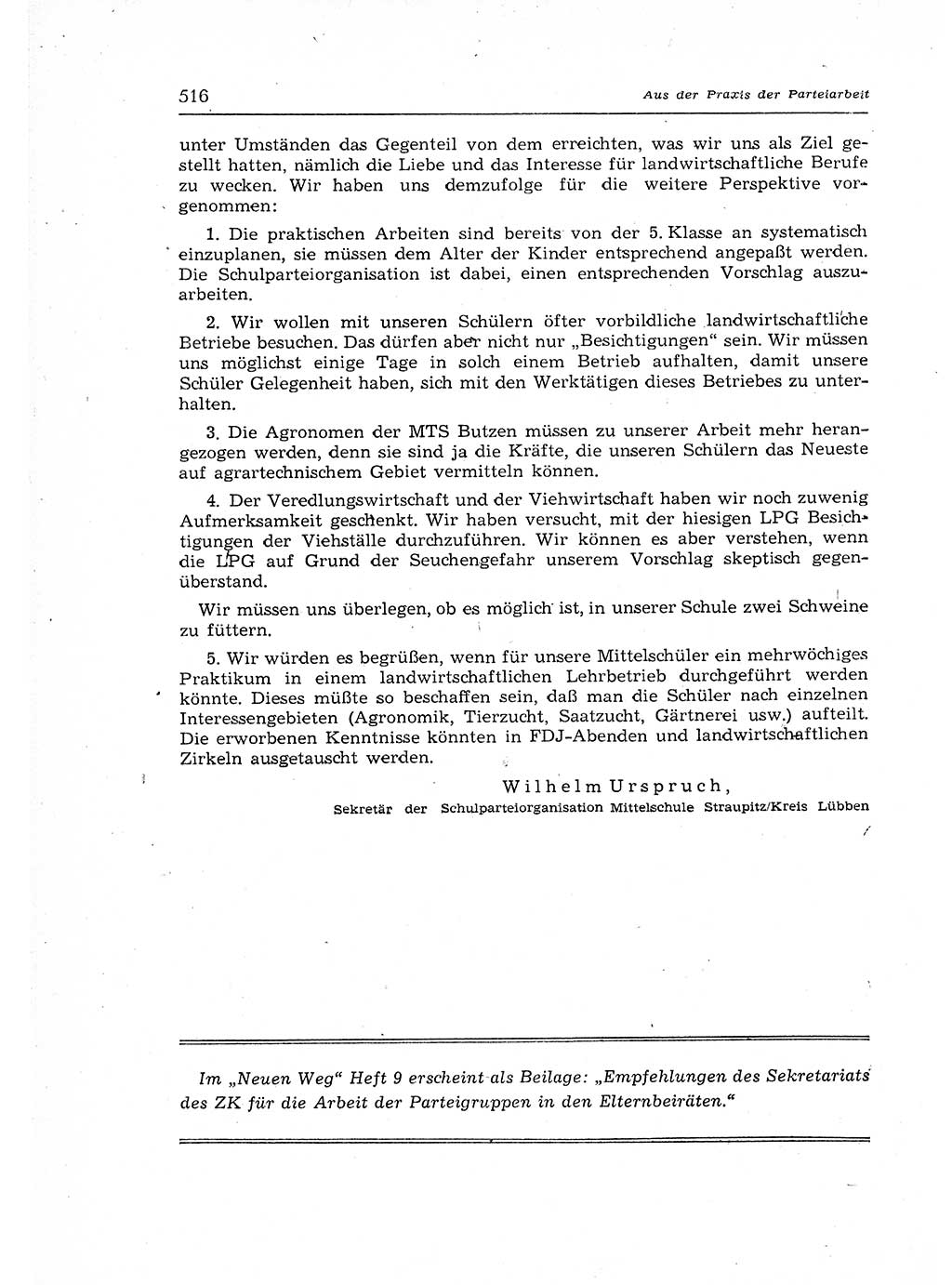 Neuer Weg (NW), Organ des Zentralkomitees (ZK) der SED (Sozialistische Einheitspartei Deutschlands) für Fragen des Parteiaufbaus und des Parteilebens, 12. Jahrgang [Deutsche Demokratische Republik (DDR)] 1957, Seite 516 (NW ZK SED DDR 1957, S. 516)