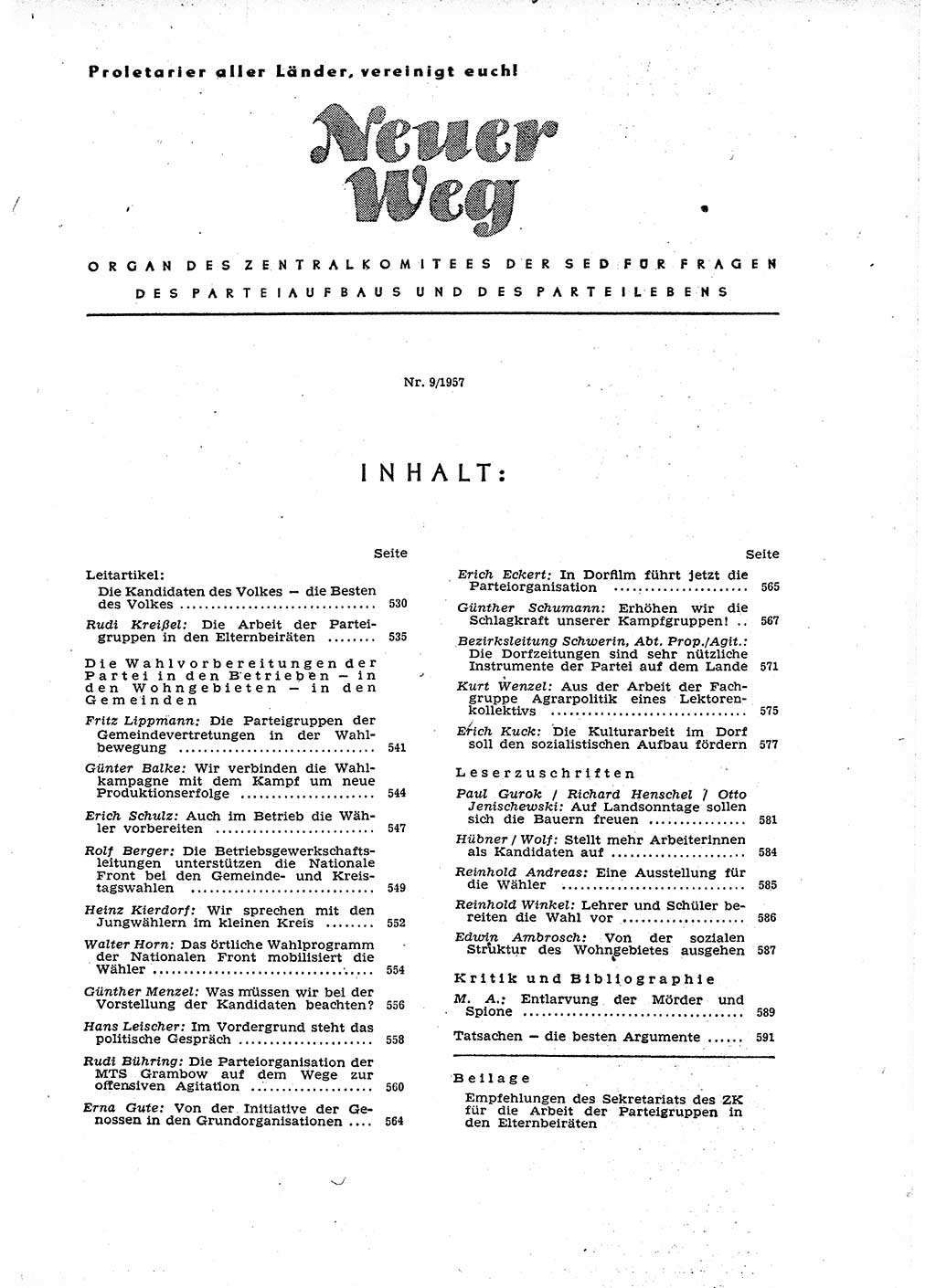 Neuer Weg (NW), Organ des Zentralkomitees (ZK) der SED (Sozialistische Einheitspartei Deutschlands) für Fragen des Parteiaufbaus und des Parteilebens, 12. Jahrgang [Deutsche Demokratische Republik (DDR)] 1957, Seite 529 (NW ZK SED DDR 1957, S. 529)