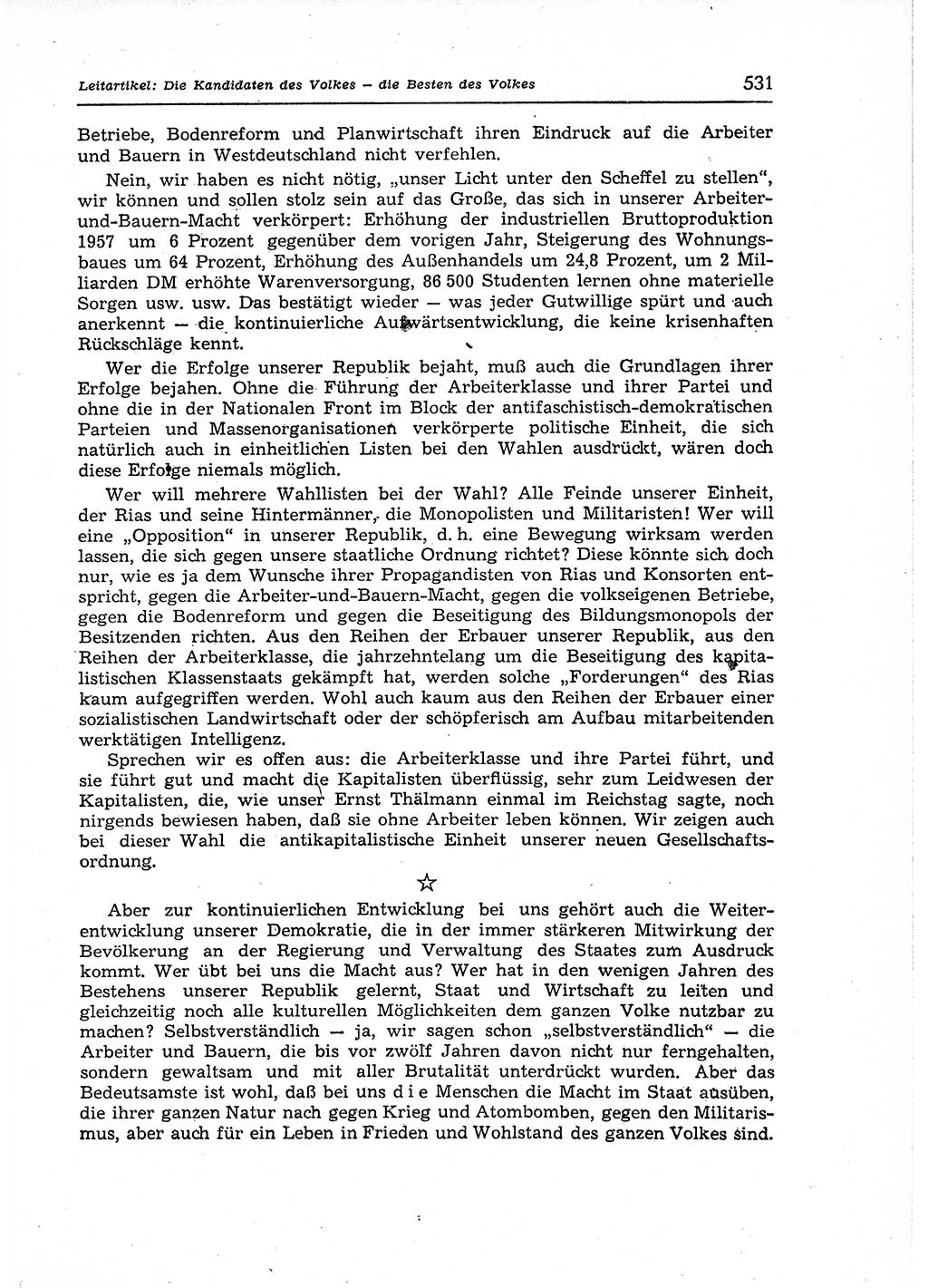 Neuer Weg (NW), Organ des Zentralkomitees (ZK) der SED (Sozialistische Einheitspartei Deutschlands) für Fragen des Parteiaufbaus und des Parteilebens, 12. Jahrgang [Deutsche Demokratische Republik (DDR)] 1957, Seite 531 (NW ZK SED DDR 1957, S. 531)