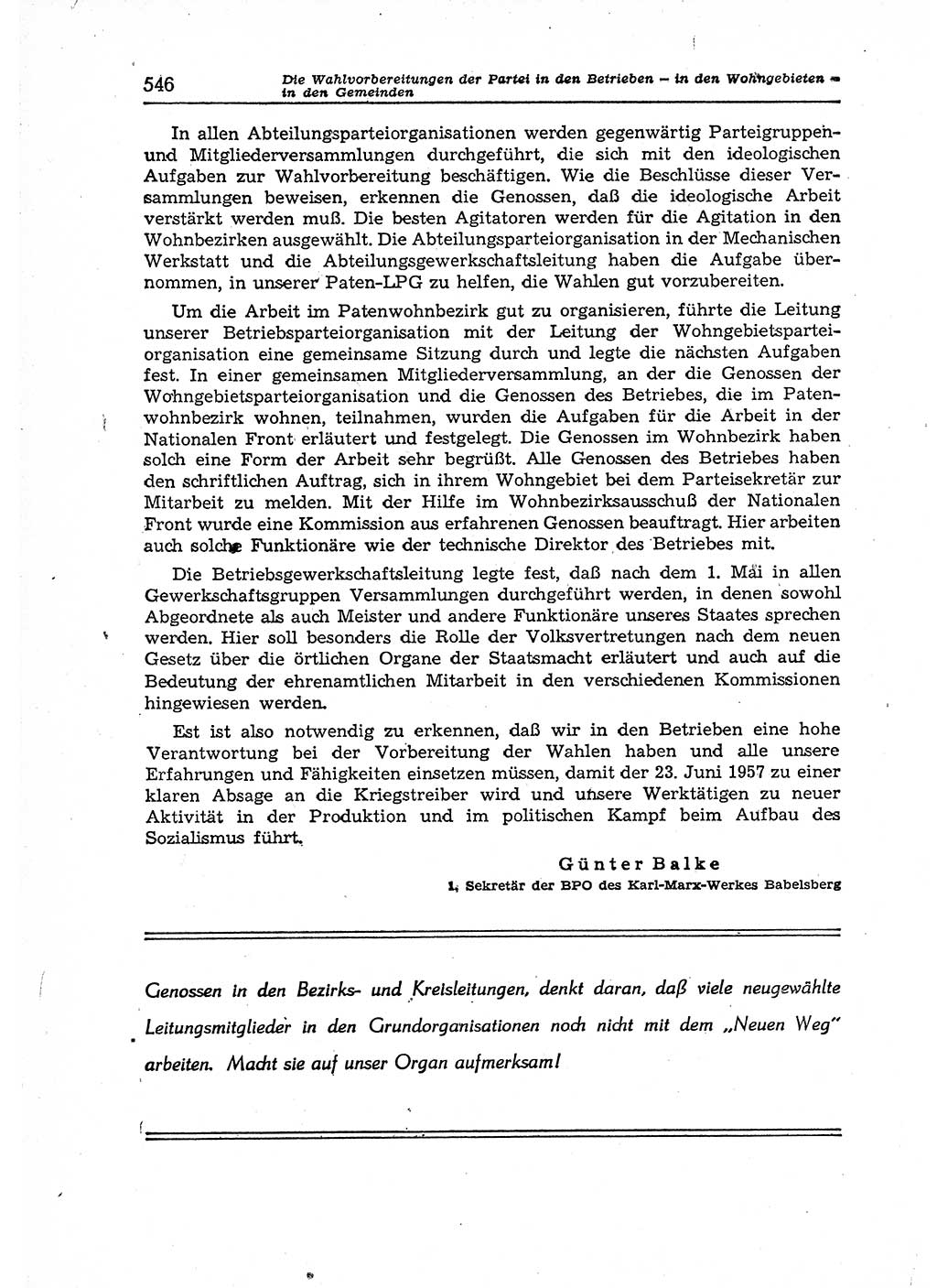 Neuer Weg (NW), Organ des Zentralkomitees (ZK) der SED (Sozialistische Einheitspartei Deutschlands) für Fragen des Parteiaufbaus und des Parteilebens, 12. Jahrgang [Deutsche Demokratische Republik (DDR)] 1957, Seite 546 (NW ZK SED DDR 1957, S. 546)