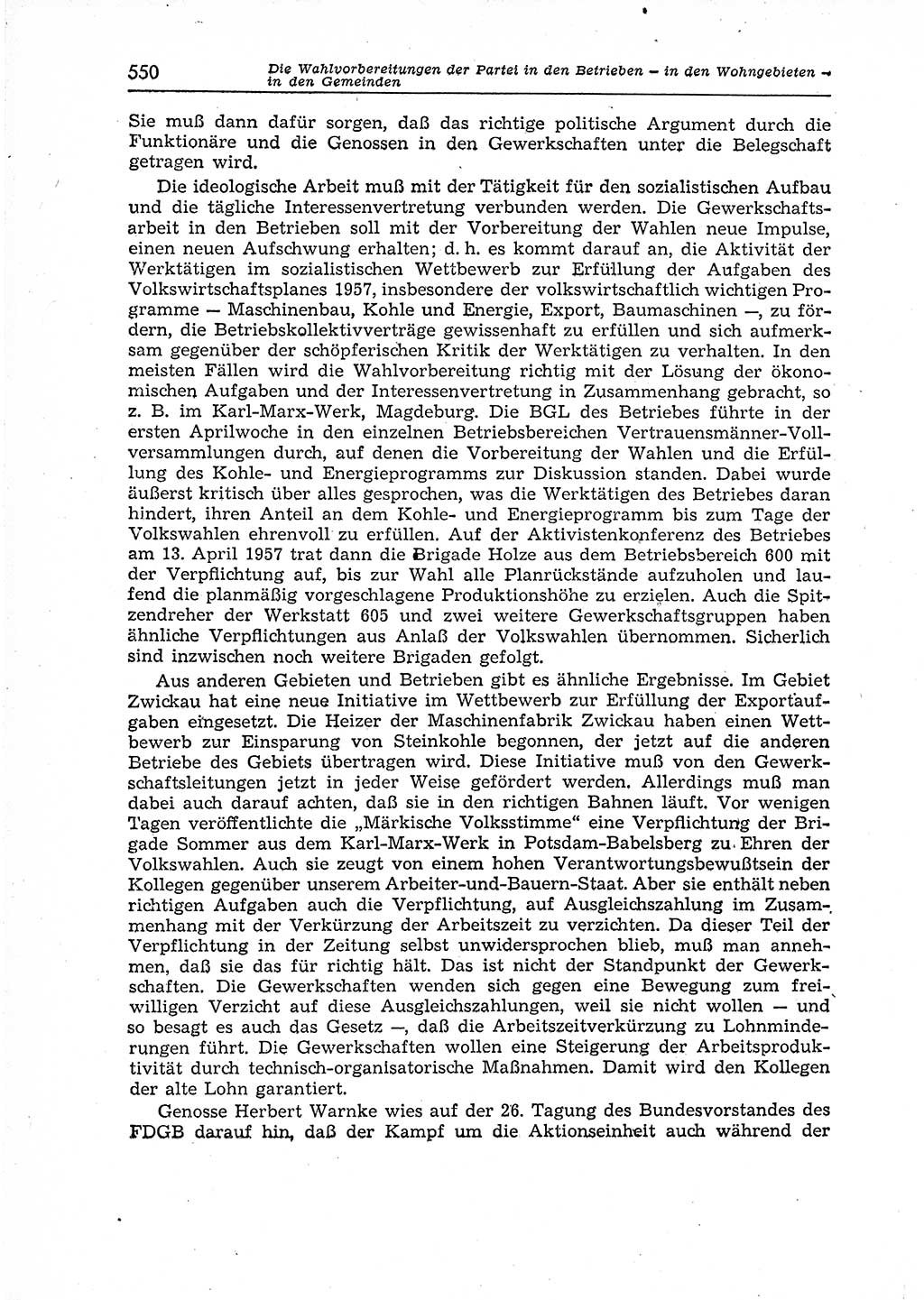 Neuer Weg (NW), Organ des Zentralkomitees (ZK) der SED (Sozialistische Einheitspartei Deutschlands) für Fragen des Parteiaufbaus und des Parteilebens, 12. Jahrgang [Deutsche Demokratische Republik (DDR)] 1957, Seite 550 (NW ZK SED DDR 1957, S. 550)