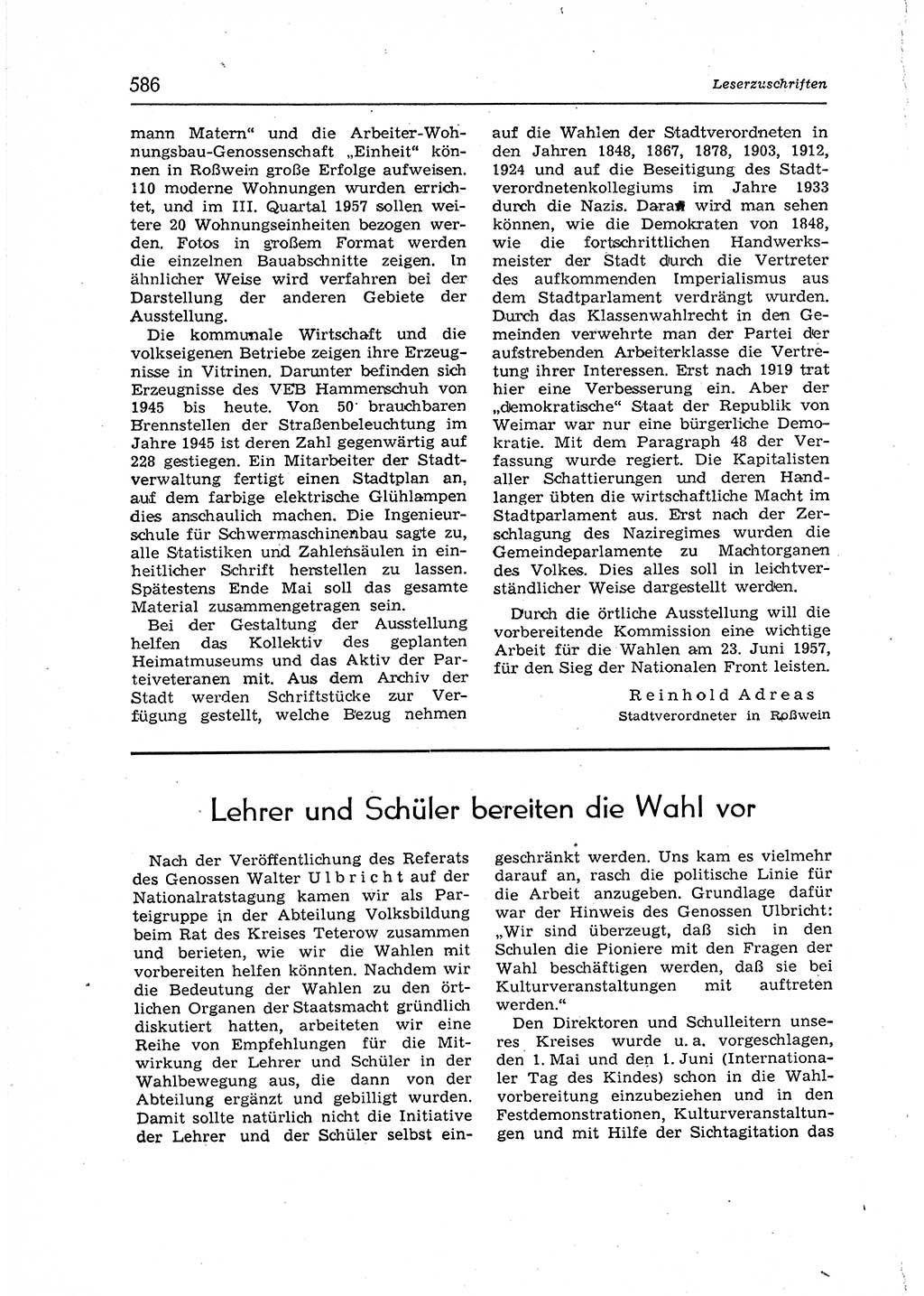 Neuer Weg (NW), Organ des Zentralkomitees (ZK) der SED (Sozialistische Einheitspartei Deutschlands) für Fragen des Parteiaufbaus und des Parteilebens, 12. Jahrgang [Deutsche Demokratische Republik (DDR)] 1957, Seite 586 (NW ZK SED DDR 1957, S. 586)