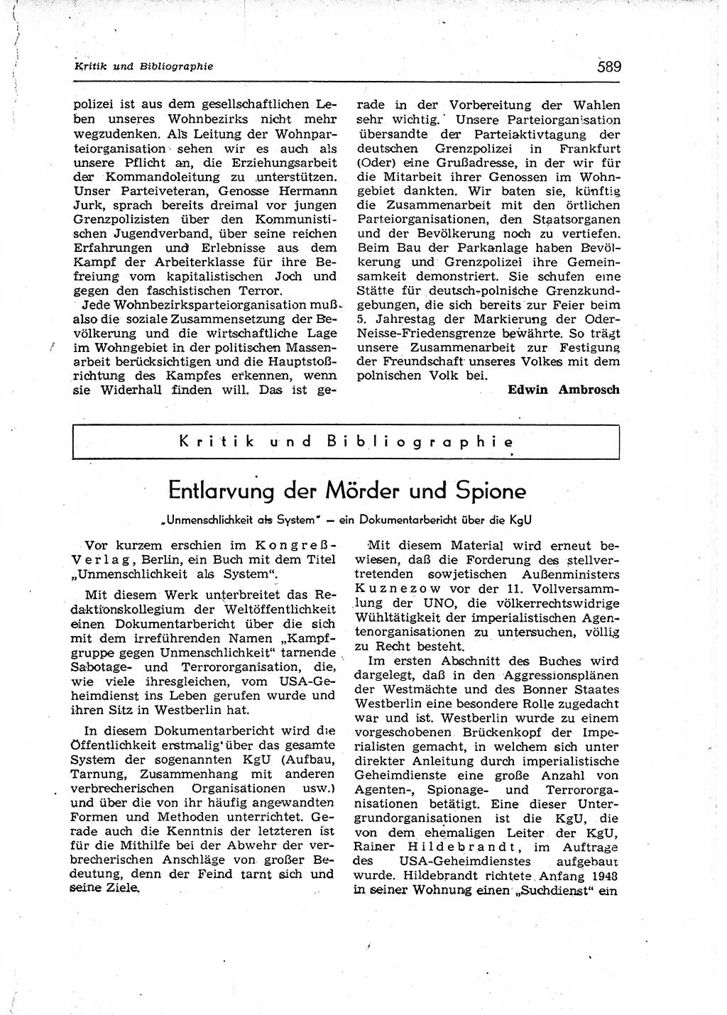 Neuer Weg (NW), Organ des Zentralkomitees (ZK) der SED (Sozialistische Einheitspartei Deutschlands) für Fragen des Parteiaufbaus und des Parteilebens, 12. Jahrgang [Deutsche Demokratische Republik (DDR)] 1957, Seite 589 (NW ZK SED DDR 1957, S. 589)