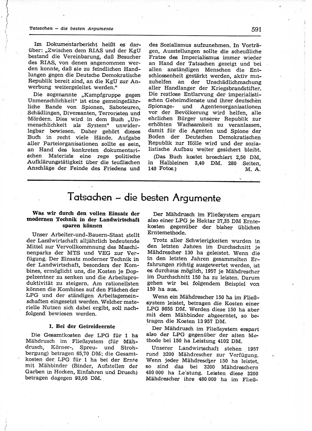 Neuer Weg (NW), Organ des Zentralkomitees (ZK) der SED (Sozialistische Einheitspartei Deutschlands) für Fragen des Parteiaufbaus und des Parteilebens, 12. Jahrgang [Deutsche Demokratische Republik (DDR)] 1957, Seite 591 (NW ZK SED DDR 1957, S. 591)