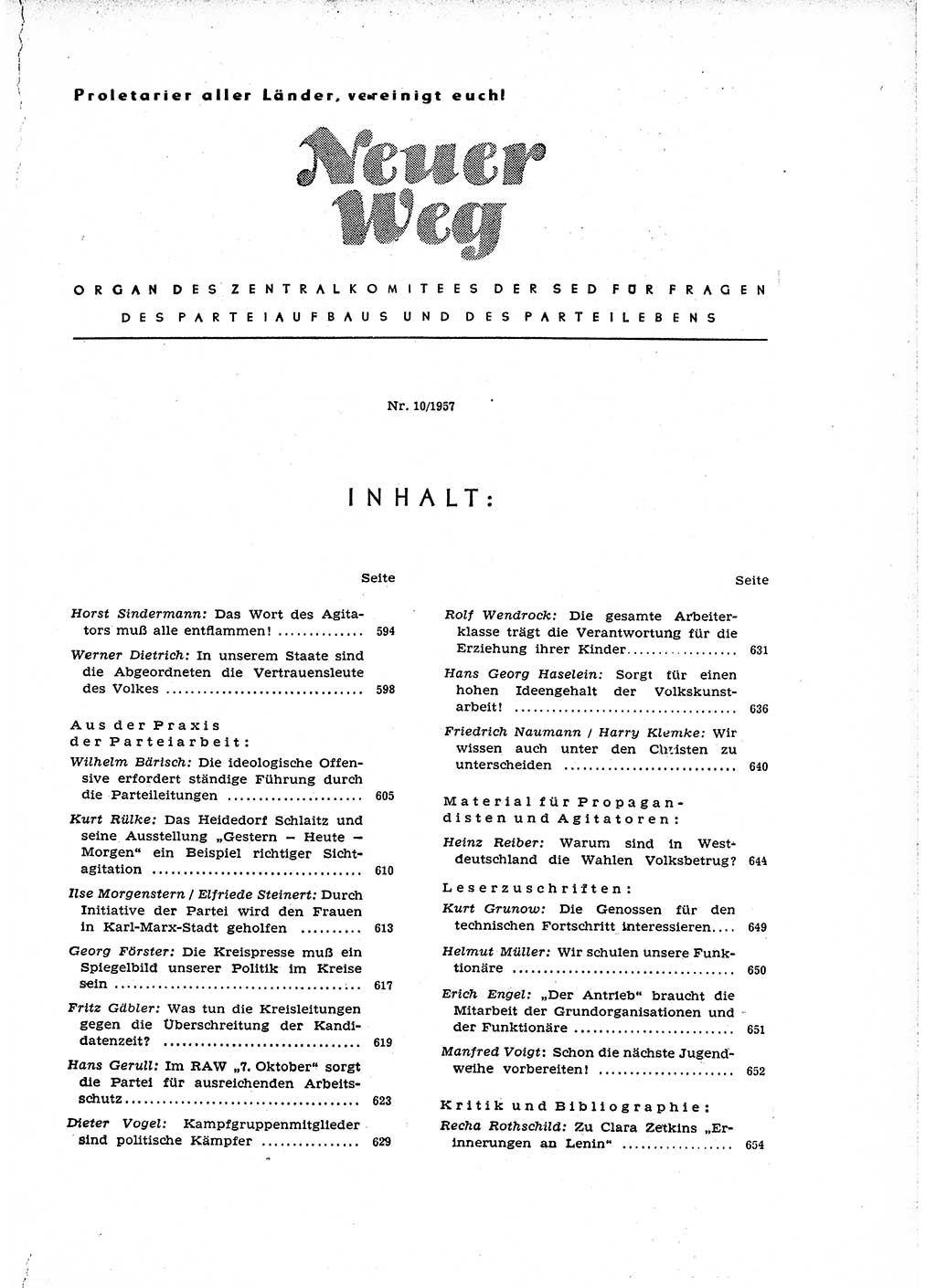 Neuer Weg (NW), Organ des Zentralkomitees (ZK) der SED (Sozialistische Einheitspartei Deutschlands) für Fragen des Parteiaufbaus und des Parteilebens, 12. Jahrgang [Deutsche Demokratische Republik (DDR)] 1957, Seite 593 (NW ZK SED DDR 1957, S. 593)