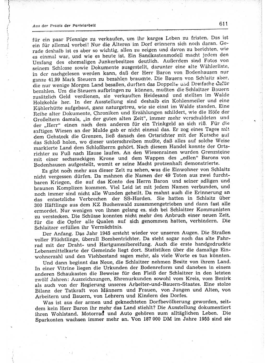 Neuer Weg (NW), Organ des Zentralkomitees (ZK) der SED (Sozialistische Einheitspartei Deutschlands) für Fragen des Parteiaufbaus und des Parteilebens, 12. Jahrgang [Deutsche Demokratische Republik (DDR)] 1957, Seite 611 (NW ZK SED DDR 1957, S. 611)