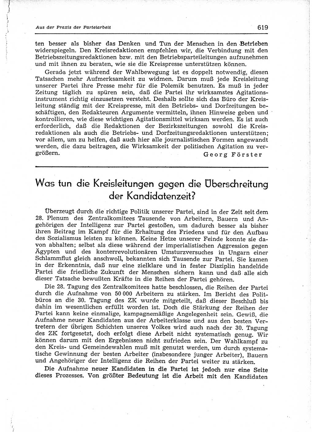 Neuer Weg (NW), Organ des Zentralkomitees (ZK) der SED (Sozialistische Einheitspartei Deutschlands) für Fragen des Parteiaufbaus und des Parteilebens, 12. Jahrgang [Deutsche Demokratische Republik (DDR)] 1957, Seite 619 (NW ZK SED DDR 1957, S. 619)