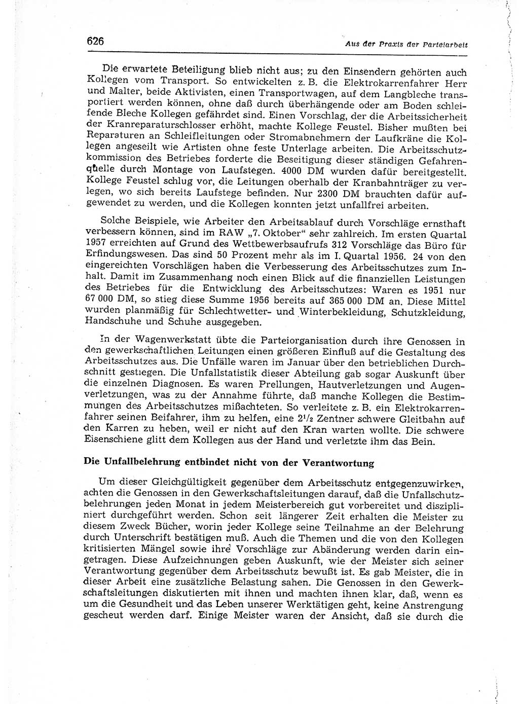 Neuer Weg (NW), Organ des Zentralkomitees (ZK) der SED (Sozialistische Einheitspartei Deutschlands) für Fragen des Parteiaufbaus und des Parteilebens, 12. Jahrgang [Deutsche Demokratische Republik (DDR)] 1957, Seite 626 (NW ZK SED DDR 1957, S. 626)
