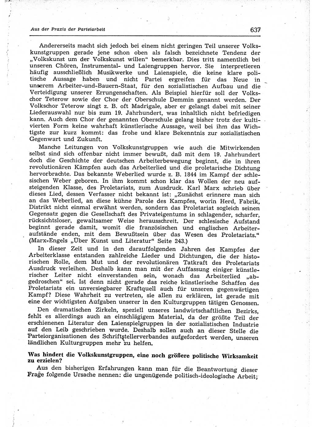 Neuer Weg (NW), Organ des Zentralkomitees (ZK) der SED (Sozialistische Einheitspartei Deutschlands) für Fragen des Parteiaufbaus und des Parteilebens, 12. Jahrgang [Deutsche Demokratische Republik (DDR)] 1957, Seite 637 (NW ZK SED DDR 1957, S. 637)