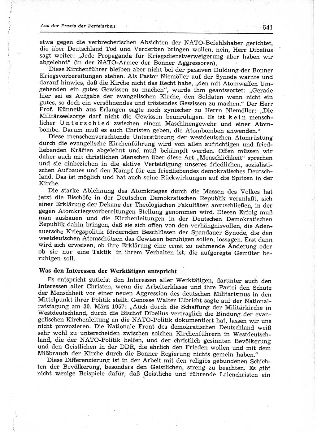 Neuer Weg (NW), Organ des Zentralkomitees (ZK) der SED (Sozialistische Einheitspartei Deutschlands) für Fragen des Parteiaufbaus und des Parteilebens, 12. Jahrgang [Deutsche Demokratische Republik (DDR)] 1957, Seite 641 (NW ZK SED DDR 1957, S. 641)