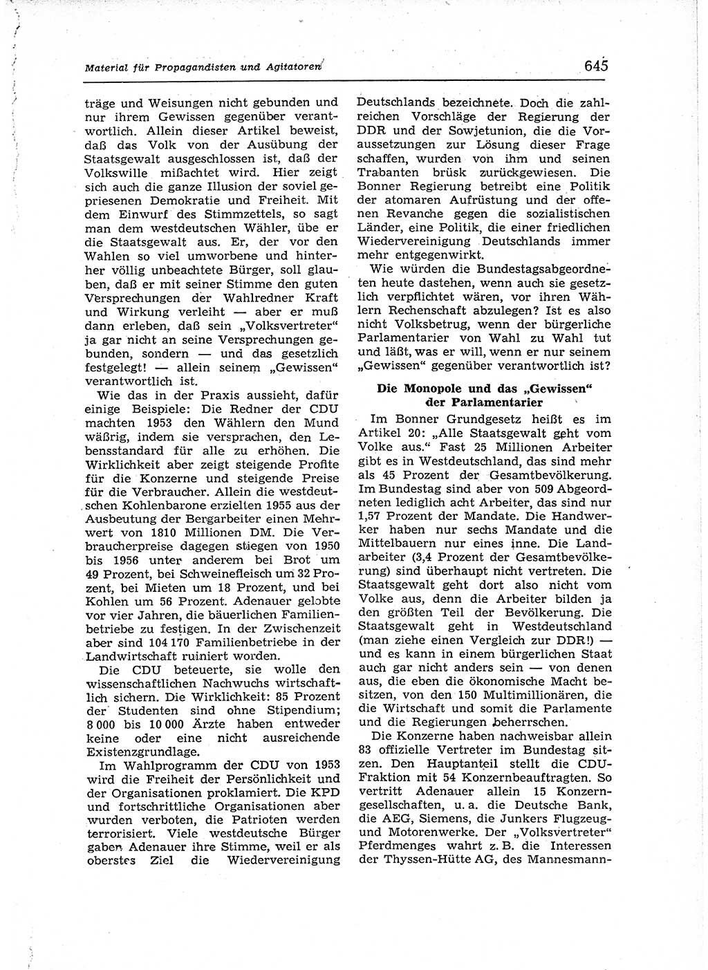 Neuer Weg (NW), Organ des Zentralkomitees (ZK) der SED (Sozialistische Einheitspartei Deutschlands) für Fragen des Parteiaufbaus und des Parteilebens, 12. Jahrgang [Deutsche Demokratische Republik (DDR)] 1957, Seite 645 (NW ZK SED DDR 1957, S. 645)