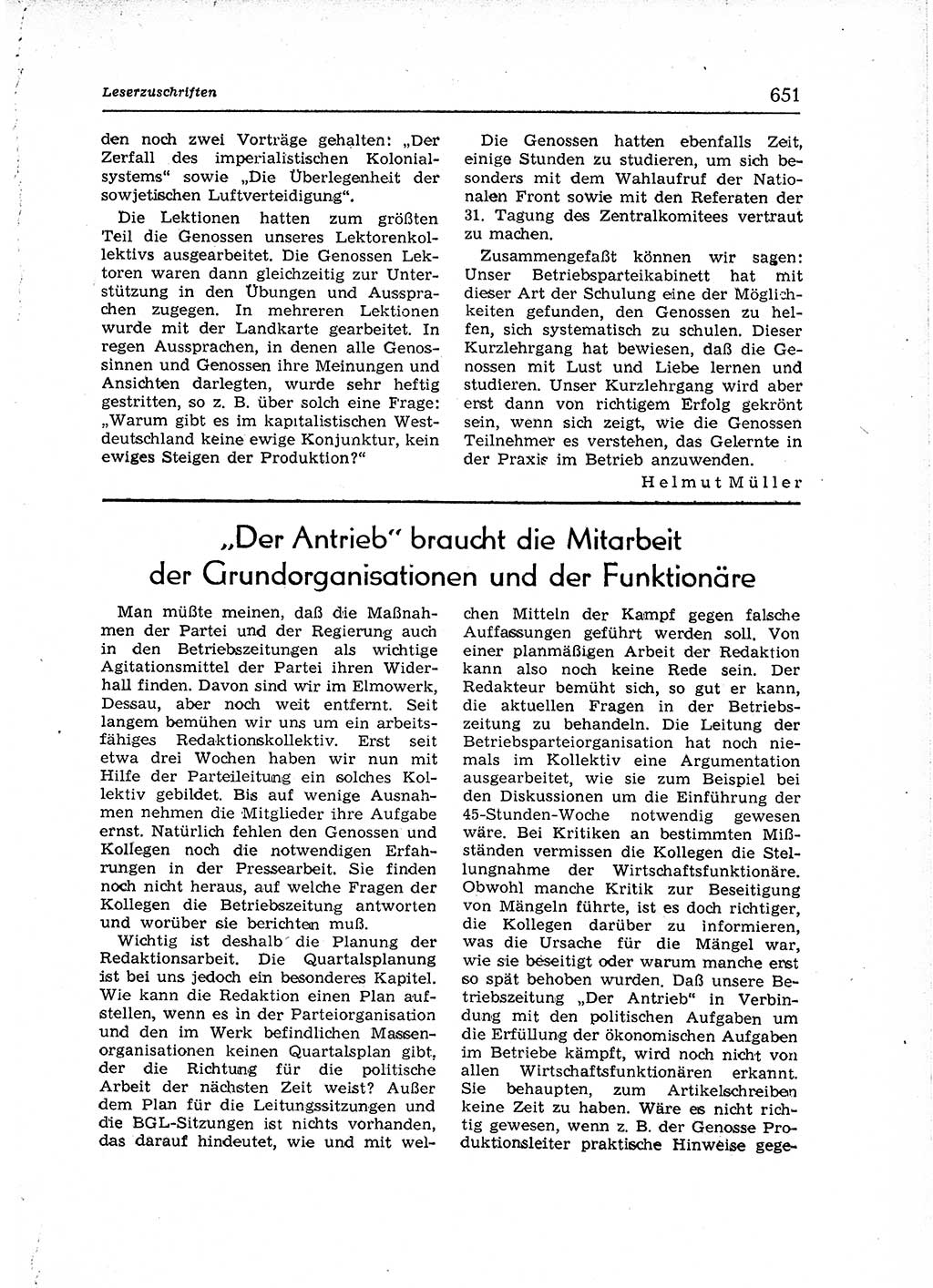 Neuer Weg (NW), Organ des Zentralkomitees (ZK) der SED (Sozialistische Einheitspartei Deutschlands) für Fragen des Parteiaufbaus und des Parteilebens, 12. Jahrgang [Deutsche Demokratische Republik (DDR)] 1957, Seite 651 (NW ZK SED DDR 1957, S. 651)