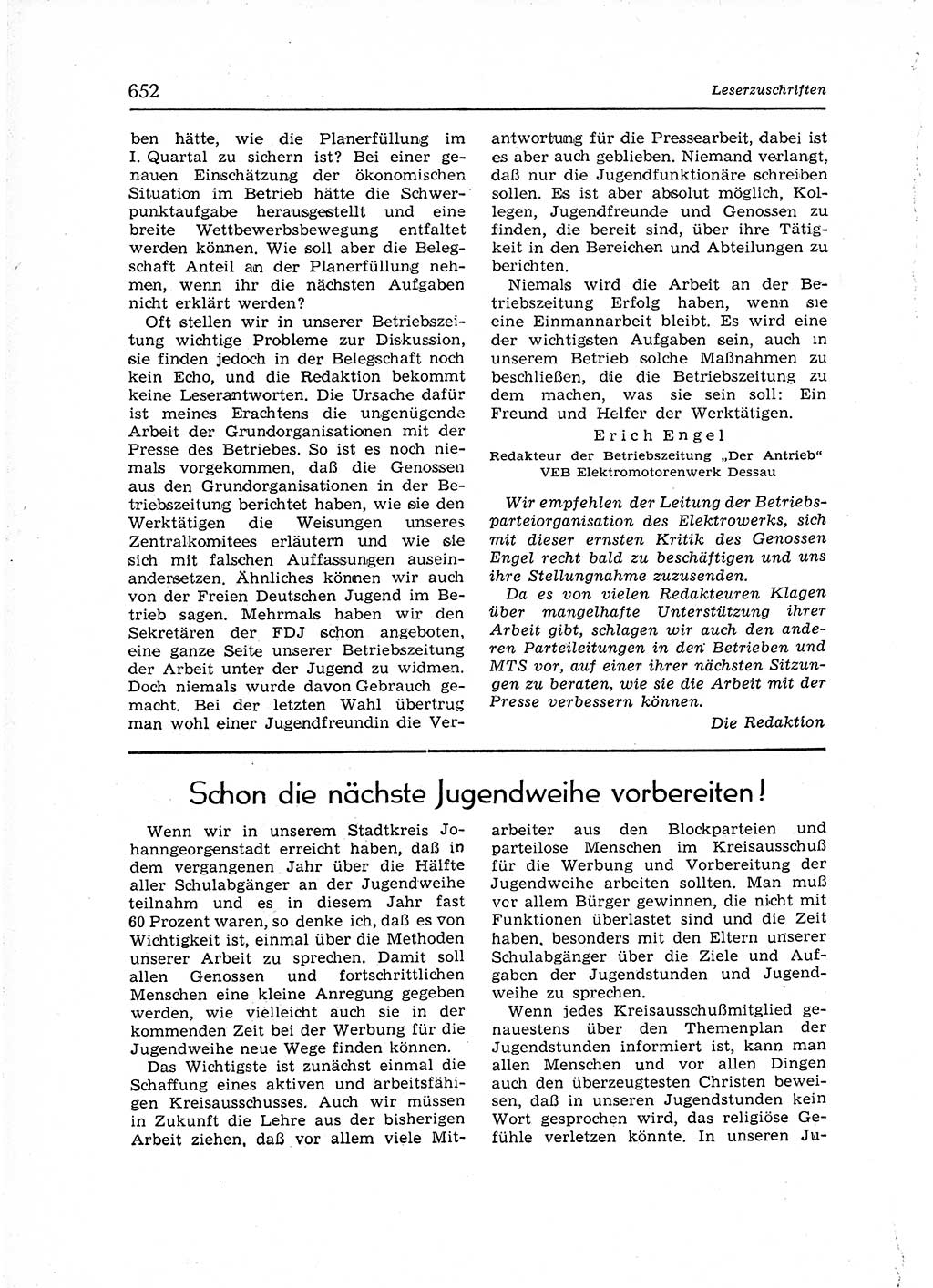 Neuer Weg (NW), Organ des Zentralkomitees (ZK) der SED (Sozialistische Einheitspartei Deutschlands) für Fragen des Parteiaufbaus und des Parteilebens, 12. Jahrgang [Deutsche Demokratische Republik (DDR)] 1957, Seite 652 (NW ZK SED DDR 1957, S. 652)
