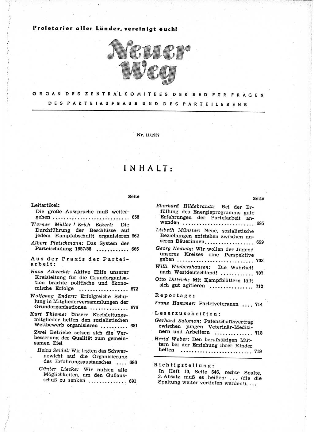 Neuer Weg (NW), Organ des Zentralkomitees (ZK) der SED (Sozialistische Einheitspartei Deutschlands) für Fragen des Parteiaufbaus und des Parteilebens, 12. Jahrgang [Deutsche Demokratische Republik (DDR)] 1957, Seite 657 (NW ZK SED DDR 1957, S. 657)
