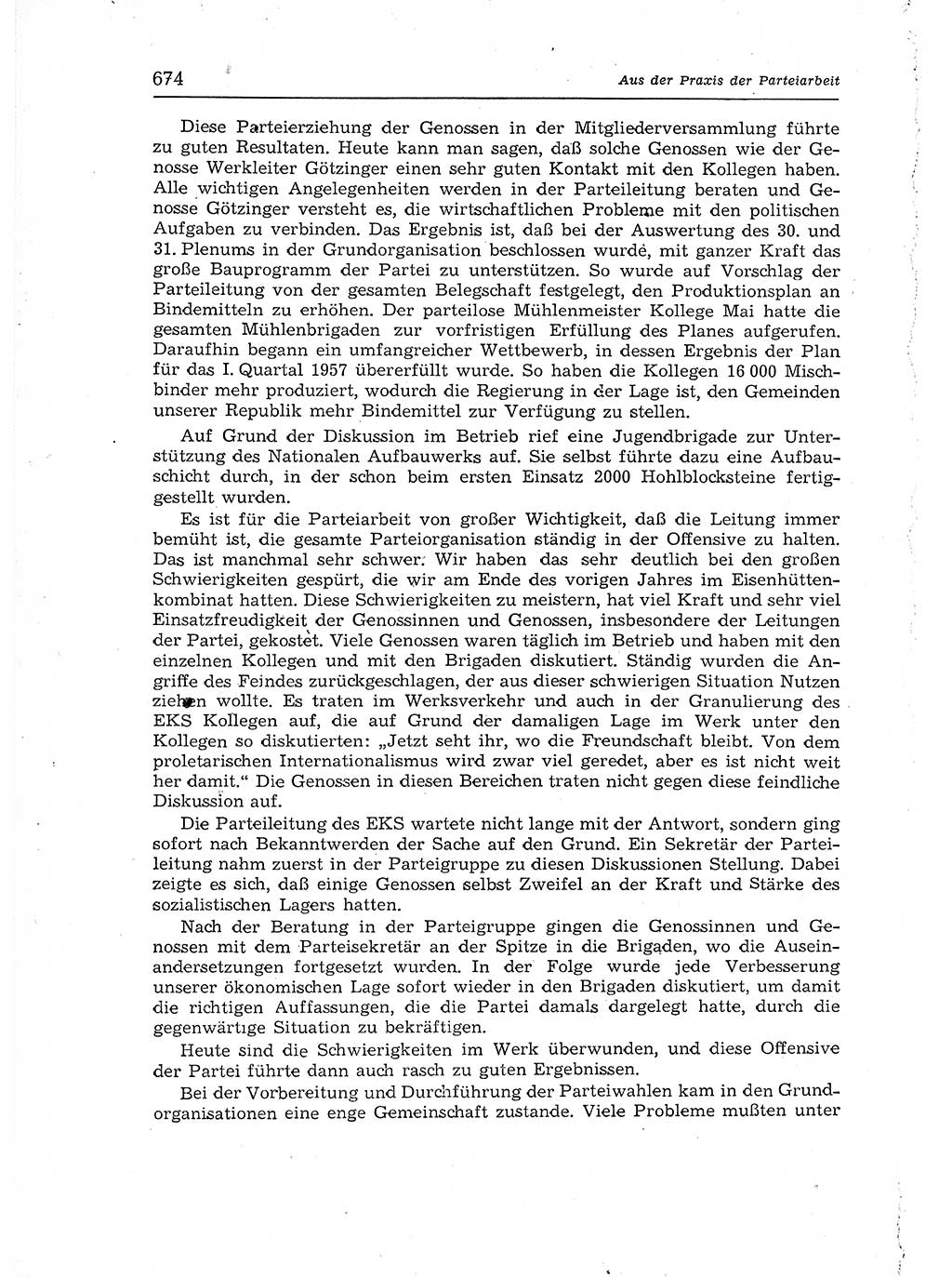 Neuer Weg (NW), Organ des Zentralkomitees (ZK) der SED (Sozialistische Einheitspartei Deutschlands) für Fragen des Parteiaufbaus und des Parteilebens, 12. Jahrgang [Deutsche Demokratische Republik (DDR)] 1957, Seite 674 (NW ZK SED DDR 1957, S. 674)