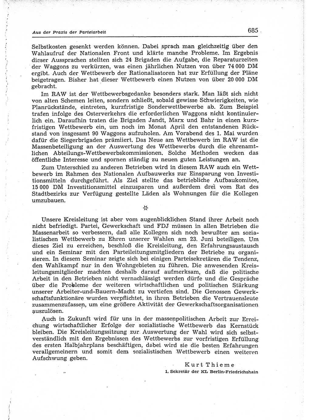 Neuer Weg (NW), Organ des Zentralkomitees (ZK) der SED (Sozialistische Einheitspartei Deutschlands) für Fragen des Parteiaufbaus und des Parteilebens, 12. Jahrgang [Deutsche Demokratische Republik (DDR)] 1957, Seite 685 (NW ZK SED DDR 1957, S. 685)