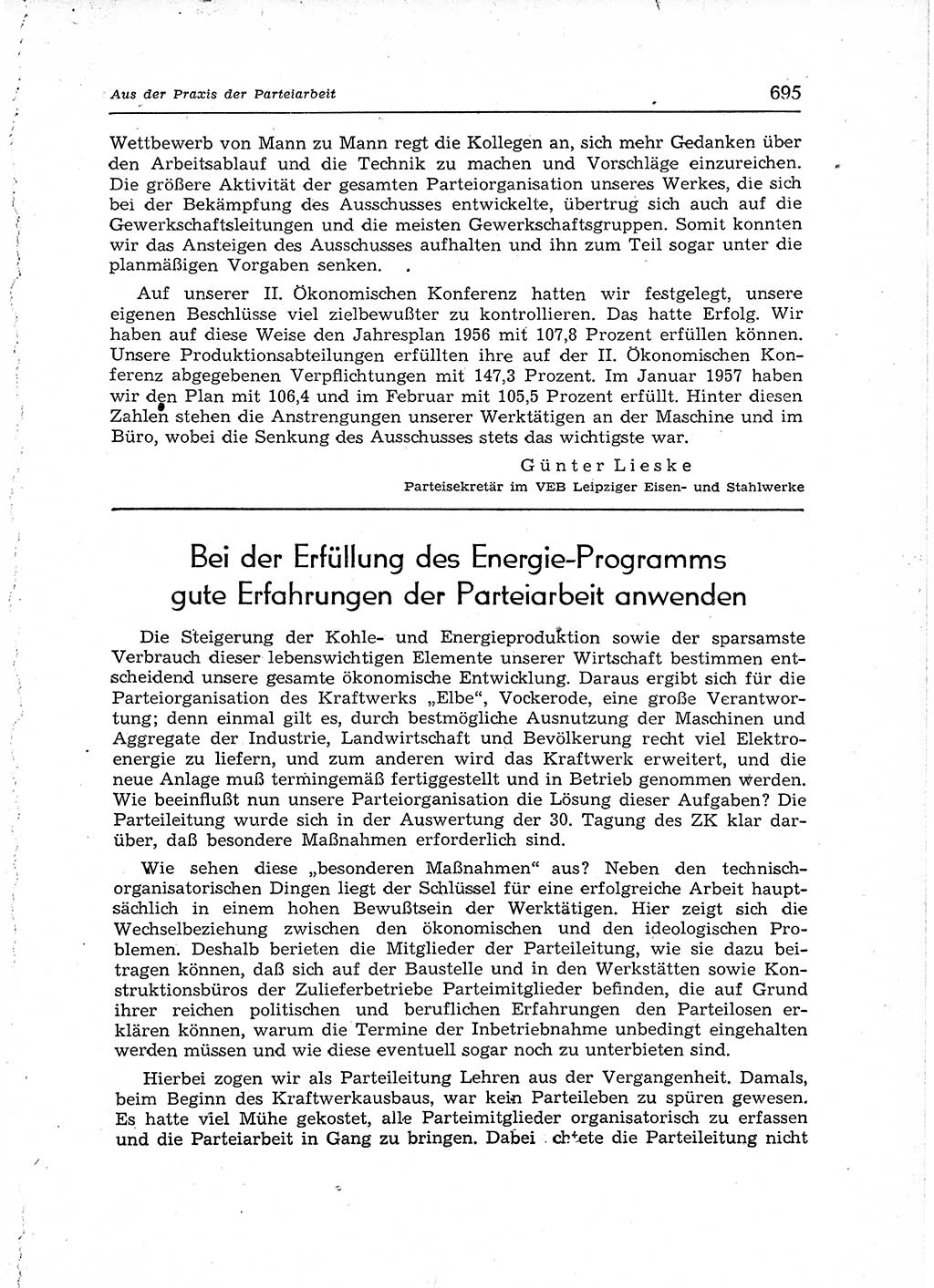 Neuer Weg (NW), Organ des Zentralkomitees (ZK) der SED (Sozialistische Einheitspartei Deutschlands) für Fragen des Parteiaufbaus und des Parteilebens, 12. Jahrgang [Deutsche Demokratische Republik (DDR)] 1957, Seite 695 (NW ZK SED DDR 1957, S. 695)