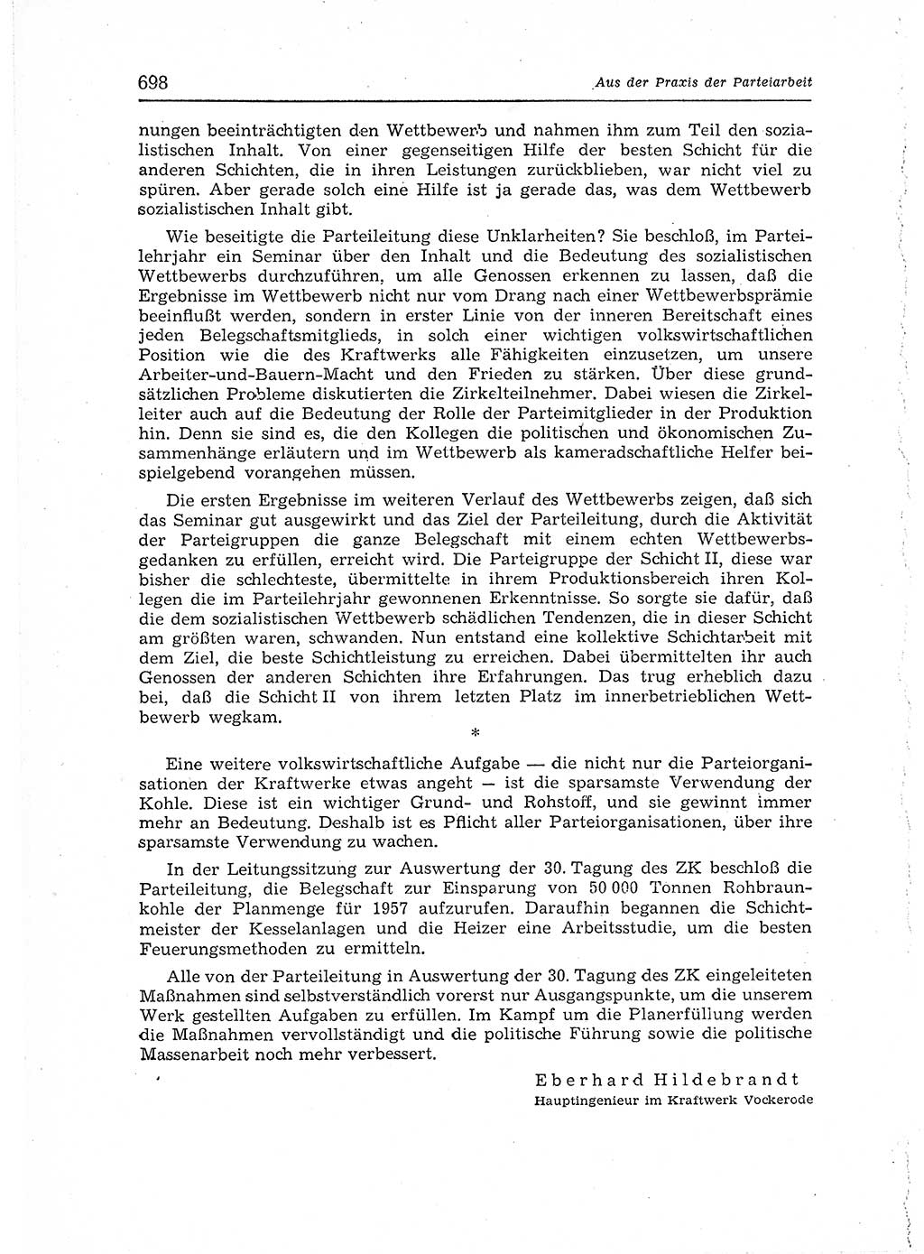 Neuer Weg (NW), Organ des Zentralkomitees (ZK) der SED (Sozialistische Einheitspartei Deutschlands) für Fragen des Parteiaufbaus und des Parteilebens, 12. Jahrgang [Deutsche Demokratische Republik (DDR)] 1957, Seite 698 (NW ZK SED DDR 1957, S. 698)