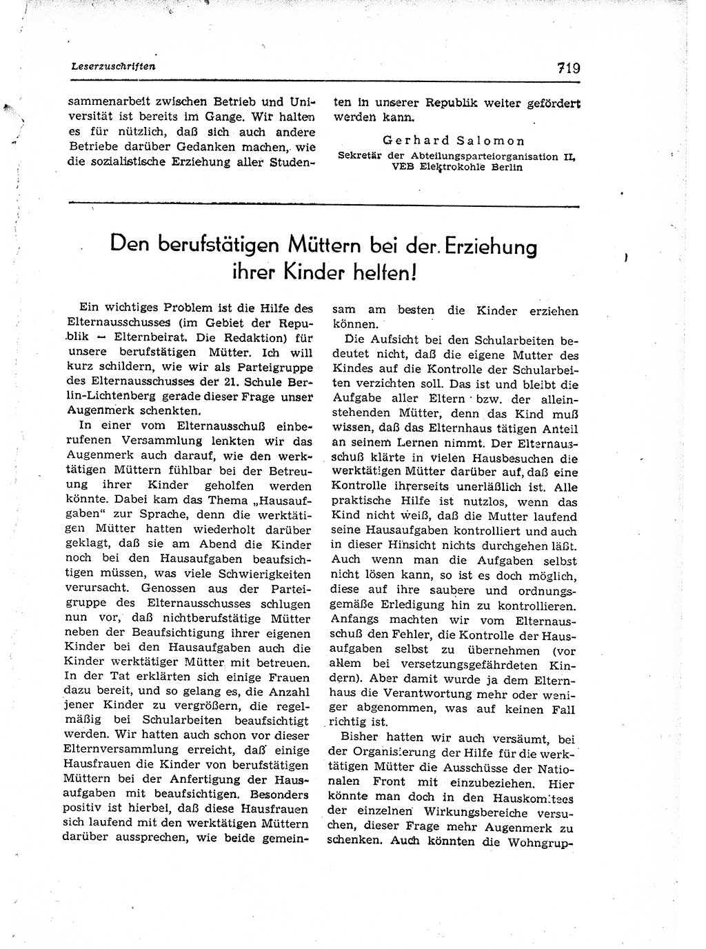 Neuer Weg (NW), Organ des Zentralkomitees (ZK) der SED (Sozialistische Einheitspartei Deutschlands) für Fragen des Parteiaufbaus und des Parteilebens, 12. Jahrgang [Deutsche Demokratische Republik (DDR)] 1957, Seite 719 (NW ZK SED DDR 1957, S. 719)