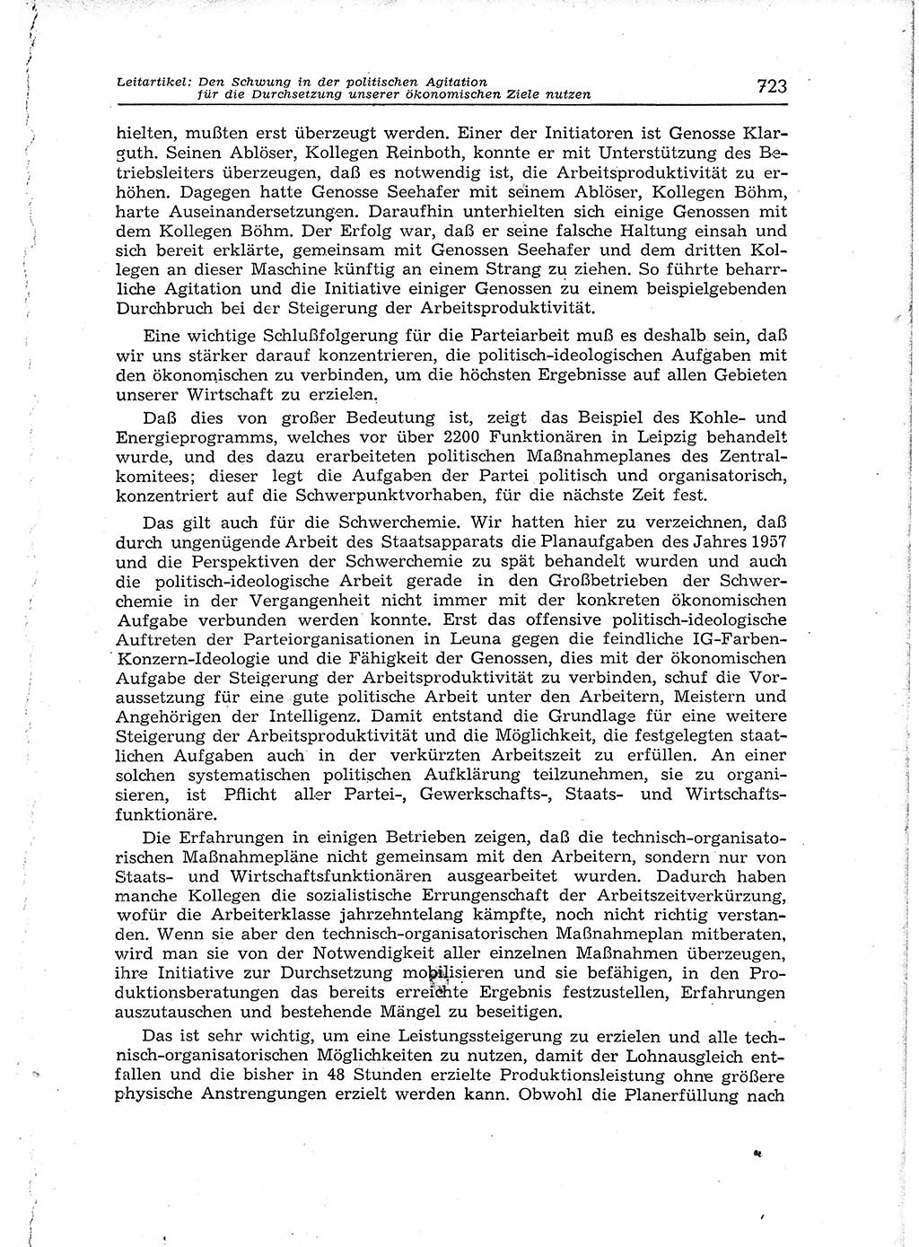 Neuer Weg (NW), Organ des Zentralkomitees (ZK) der SED (Sozialistische Einheitspartei Deutschlands) für Fragen des Parteiaufbaus und des Parteilebens, 12. Jahrgang [Deutsche Demokratische Republik (DDR)] 1957, Seite 723 (NW ZK SED DDR 1957, S. 723)