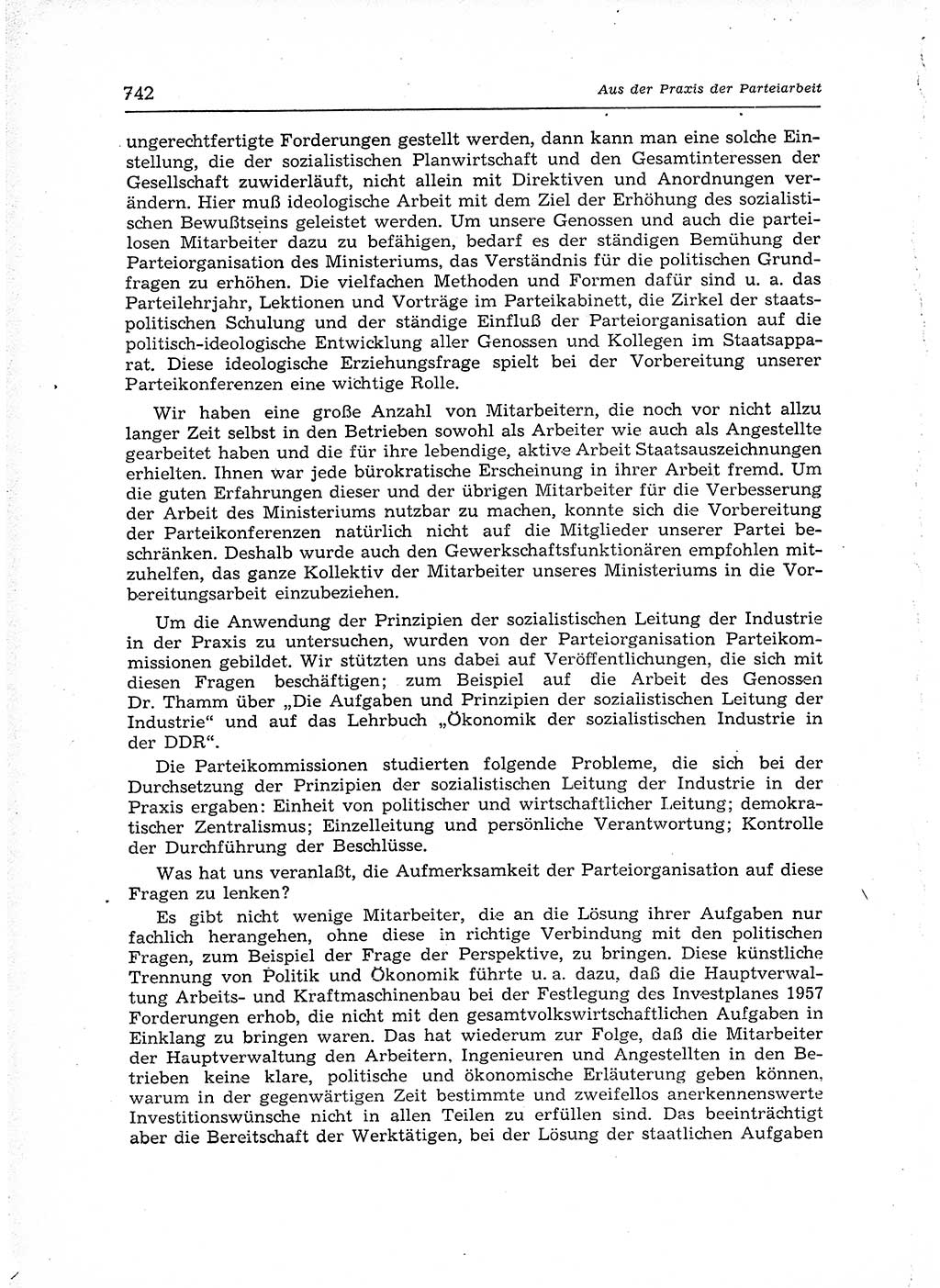 Neuer Weg (NW), Organ des Zentralkomitees (ZK) der SED (Sozialistische Einheitspartei Deutschlands) für Fragen des Parteiaufbaus und des Parteilebens, 12. Jahrgang [Deutsche Demokratische Republik (DDR)] 1957, Seite 742 (NW ZK SED DDR 1957, S. 742)