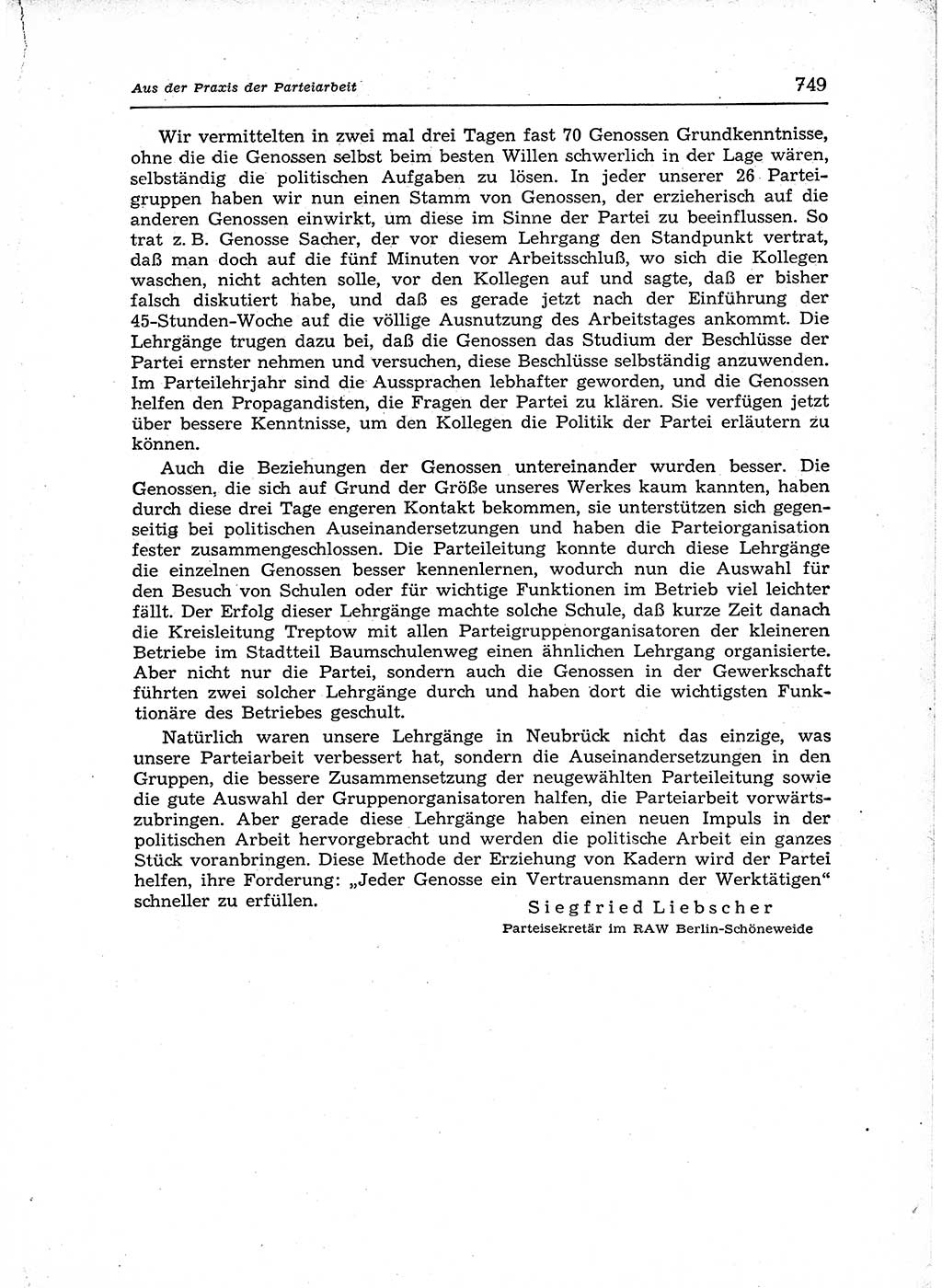 Neuer Weg (NW), Organ des Zentralkomitees (ZK) der SED (Sozialistische Einheitspartei Deutschlands) für Fragen des Parteiaufbaus und des Parteilebens, 12. Jahrgang [Deutsche Demokratische Republik (DDR)] 1957, Seite 749 (NW ZK SED DDR 1957, S. 749)