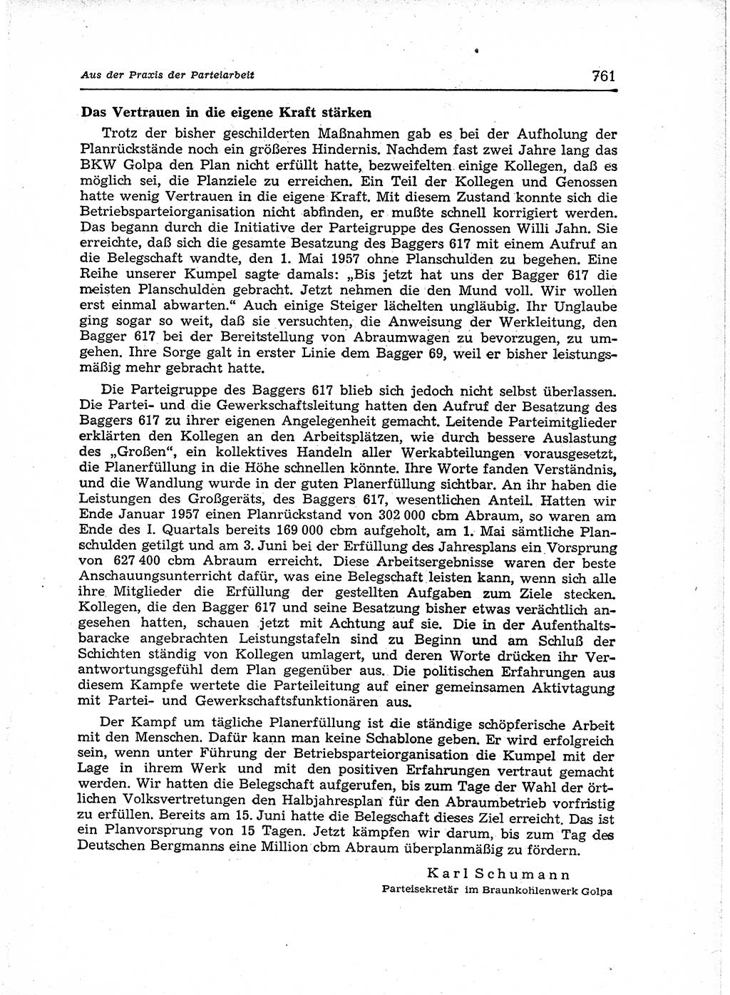 Neuer Weg (NW), Organ des Zentralkomitees (ZK) der SED (Sozialistische Einheitspartei Deutschlands) für Fragen des Parteiaufbaus und des Parteilebens, 12. Jahrgang [Deutsche Demokratische Republik (DDR)] 1957, Seite 761 (NW ZK SED DDR 1957, S. 761)