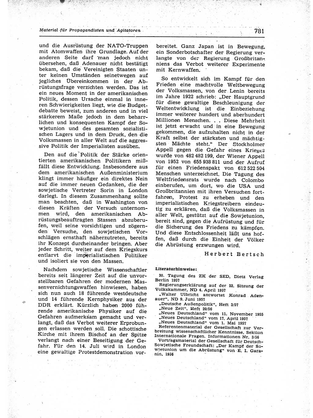 Neuer Weg (NW), Organ des Zentralkomitees (ZK) der SED (Sozialistische Einheitspartei Deutschlands) für Fragen des Parteiaufbaus und des Parteilebens, 12. Jahrgang [Deutsche Demokratische Republik (DDR)] 1957, Seite 781 (NW ZK SED DDR 1957, S. 781)