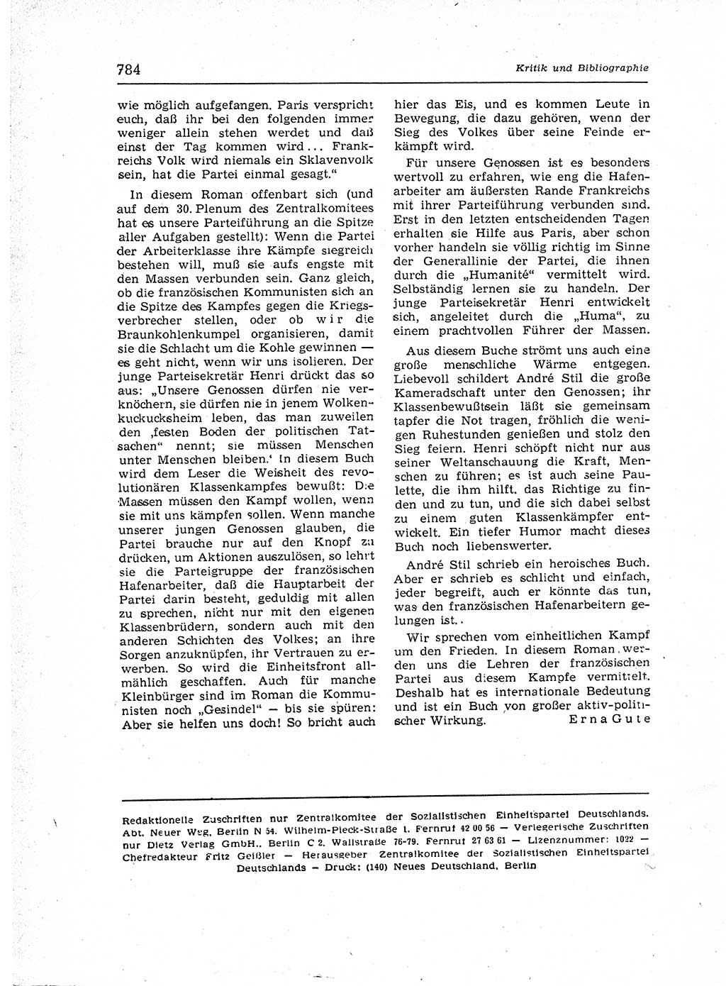 Neuer Weg (NW), Organ des Zentralkomitees (ZK) der SED (Sozialistische Einheitspartei Deutschlands) für Fragen des Parteiaufbaus und des Parteilebens, 12. Jahrgang [Deutsche Demokratische Republik (DDR)] 1957, Seite 784 (NW ZK SED DDR 1957, S. 784)