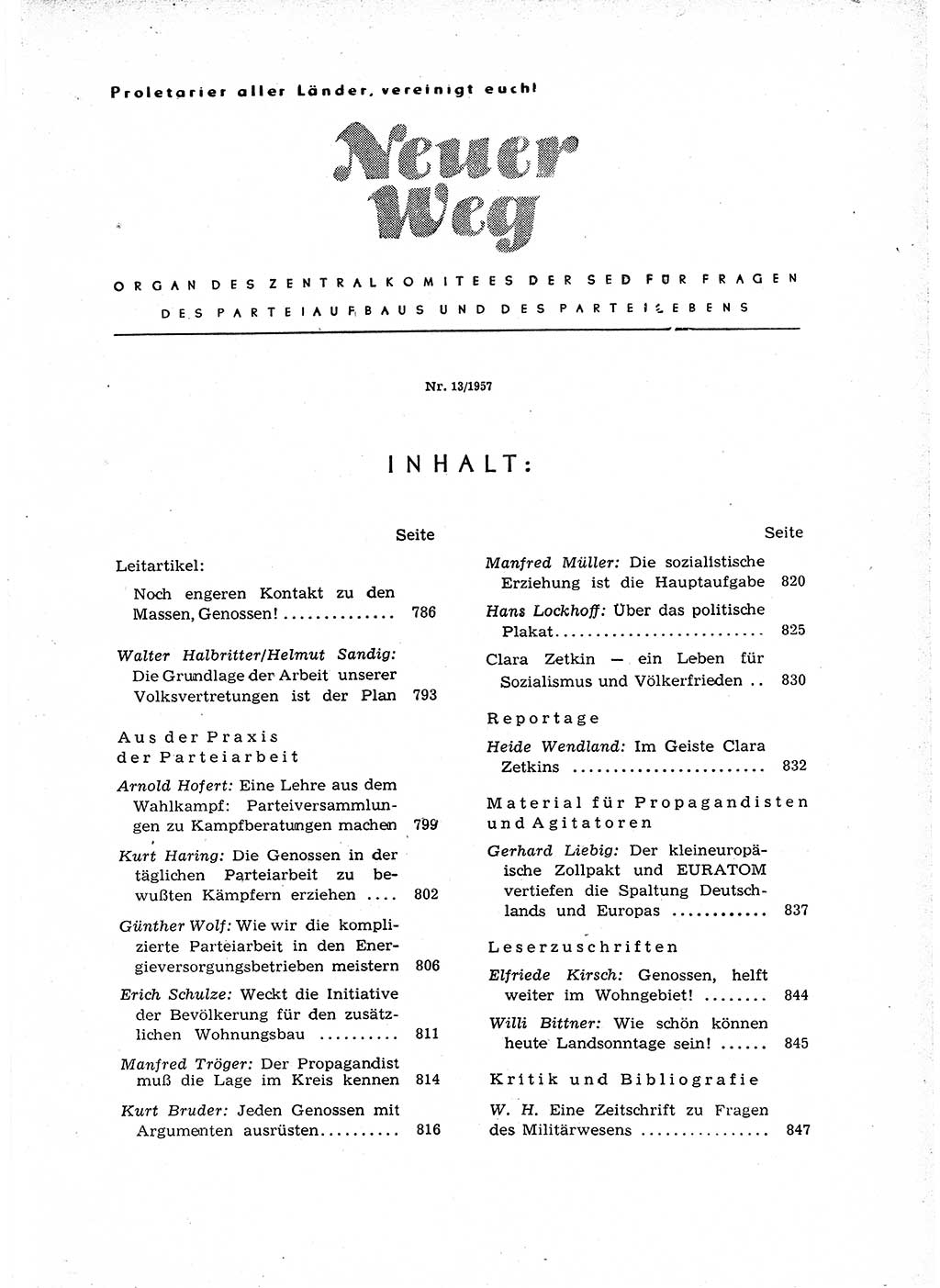 Neuer Weg (NW), Organ des Zentralkomitees (ZK) der SED (Sozialistische Einheitspartei Deutschlands) für Fragen des Parteiaufbaus und des Parteilebens, 12. Jahrgang [Deutsche Demokratische Republik (DDR)] 1957, Seite 785 (NW ZK SED DDR 1957, S. 785)
