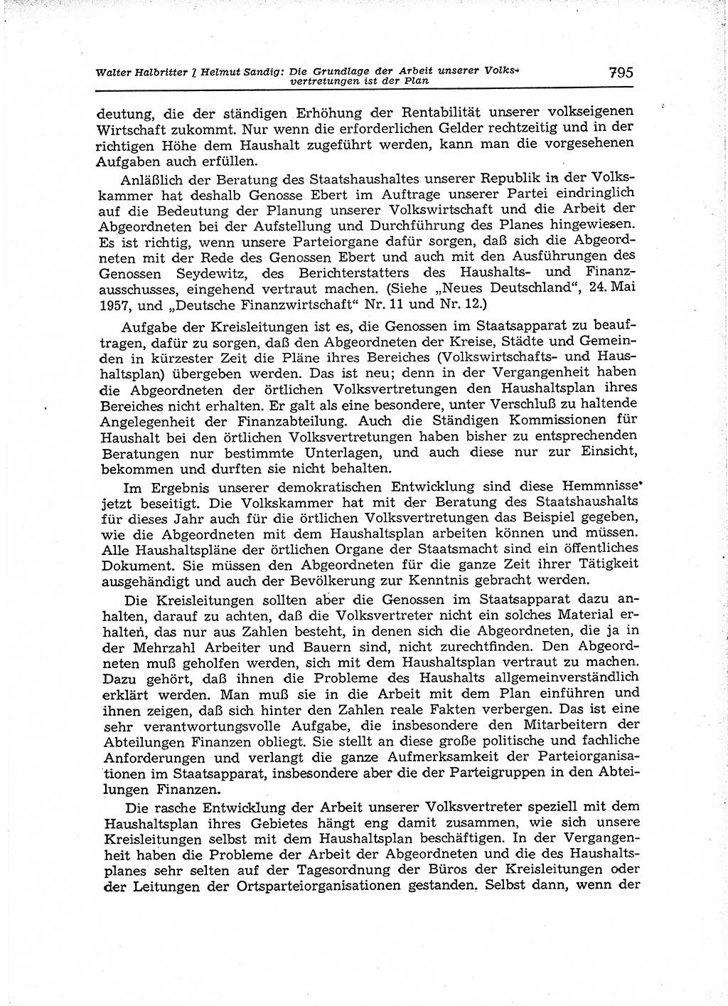 Neuer Weg (NW), Organ des Zentralkomitees (ZK) der SED (Sozialistische Einheitspartei Deutschlands) für Fragen des Parteiaufbaus und des Parteilebens, 12. Jahrgang [Deutsche Demokratische Republik (DDR)] 1957, Seite 795 (NW ZK SED DDR 1957, S. 795)