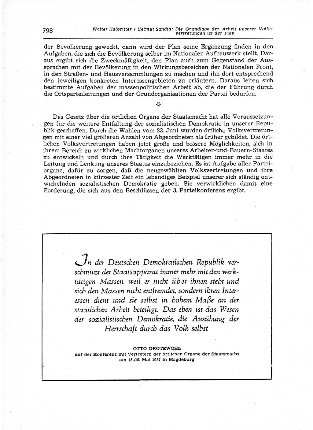 Neuer Weg (NW), Organ des Zentralkomitees (ZK) der SED (Sozialistische Einheitspartei Deutschlands) für Fragen des Parteiaufbaus und des Parteilebens, 12. Jahrgang [Deutsche Demokratische Republik (DDR)] 1957, Seite 798 (NW ZK SED DDR 1957, S. 798)